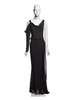 John Galliano Black Bias-Cut Silk Draped One-Sleeve Evening Dress, FW 1999