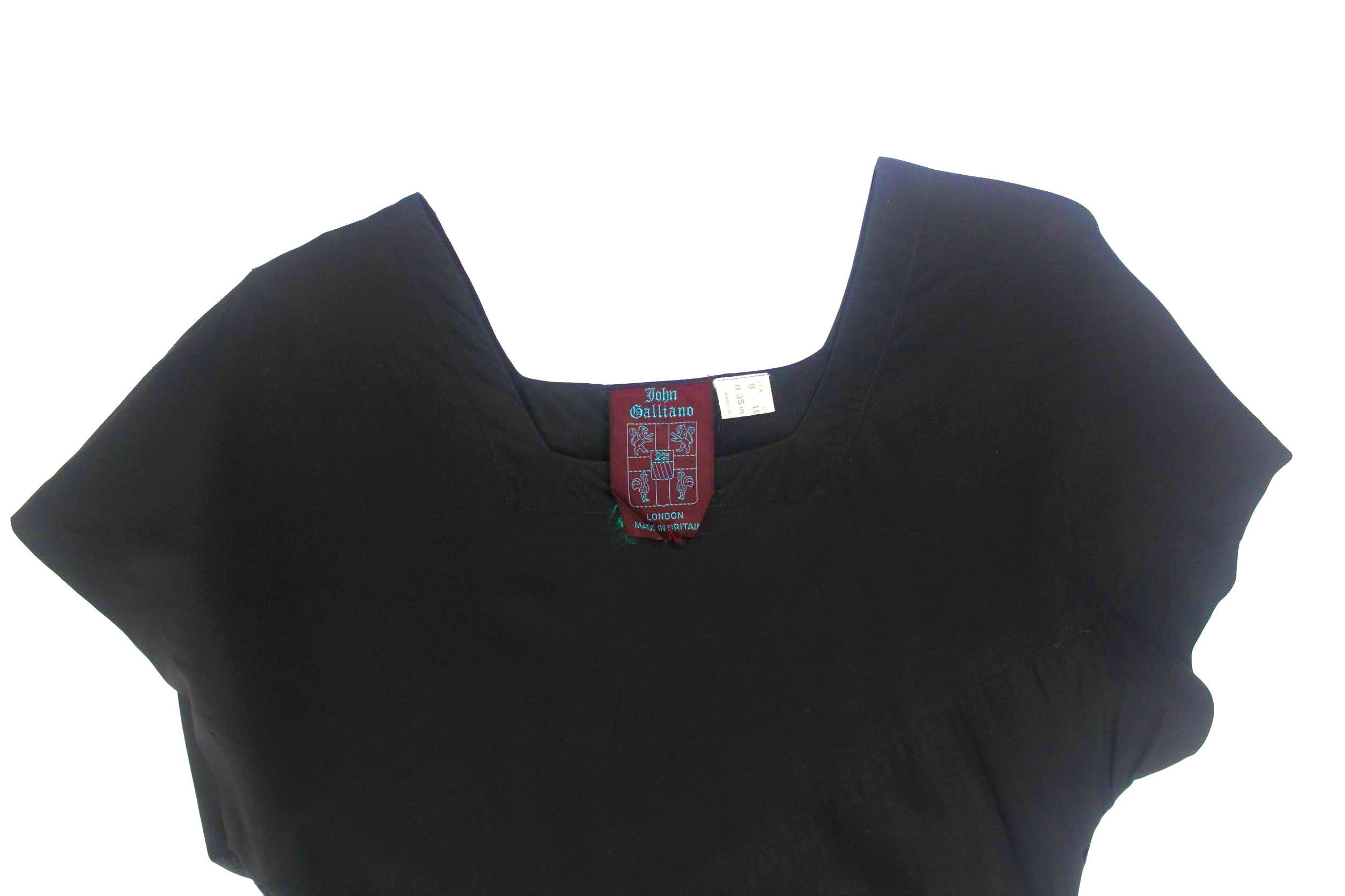 John Galliano Black Bias Cut Silk Dress Made in England Label For Sale 7