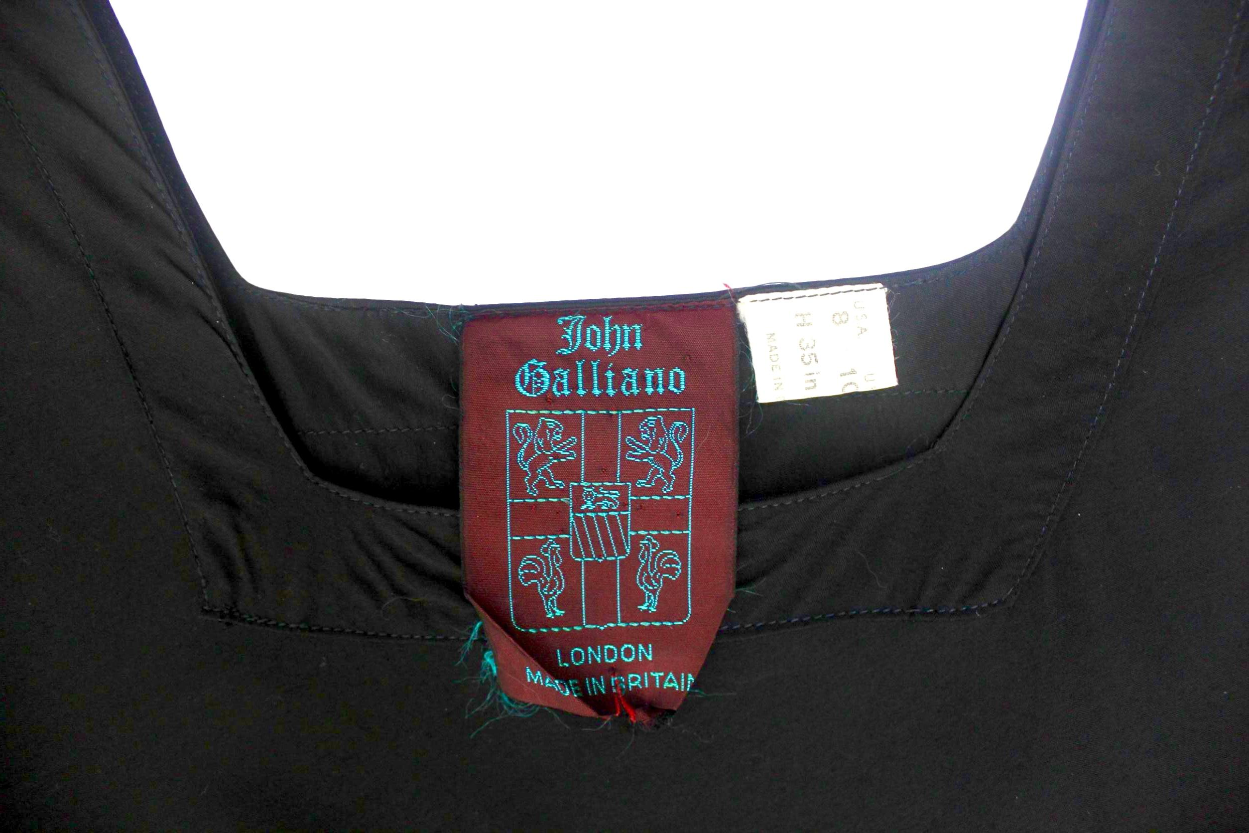John Galliano Black Bias Cut Silk Dress Made in England Label For Sale 8