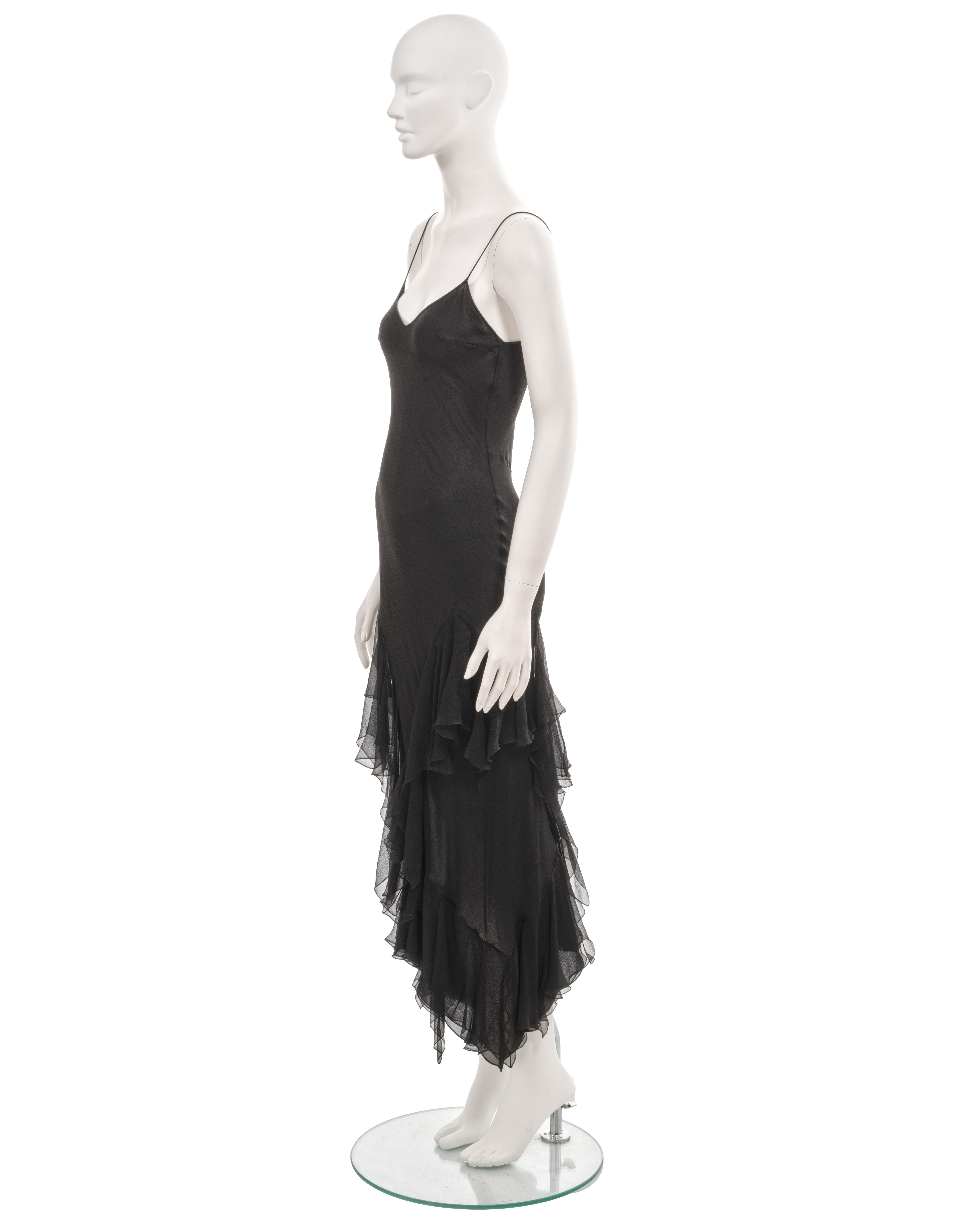 John Galliano black bias-cut silk evening slip dress with ruffled skirt, fw 1997 6