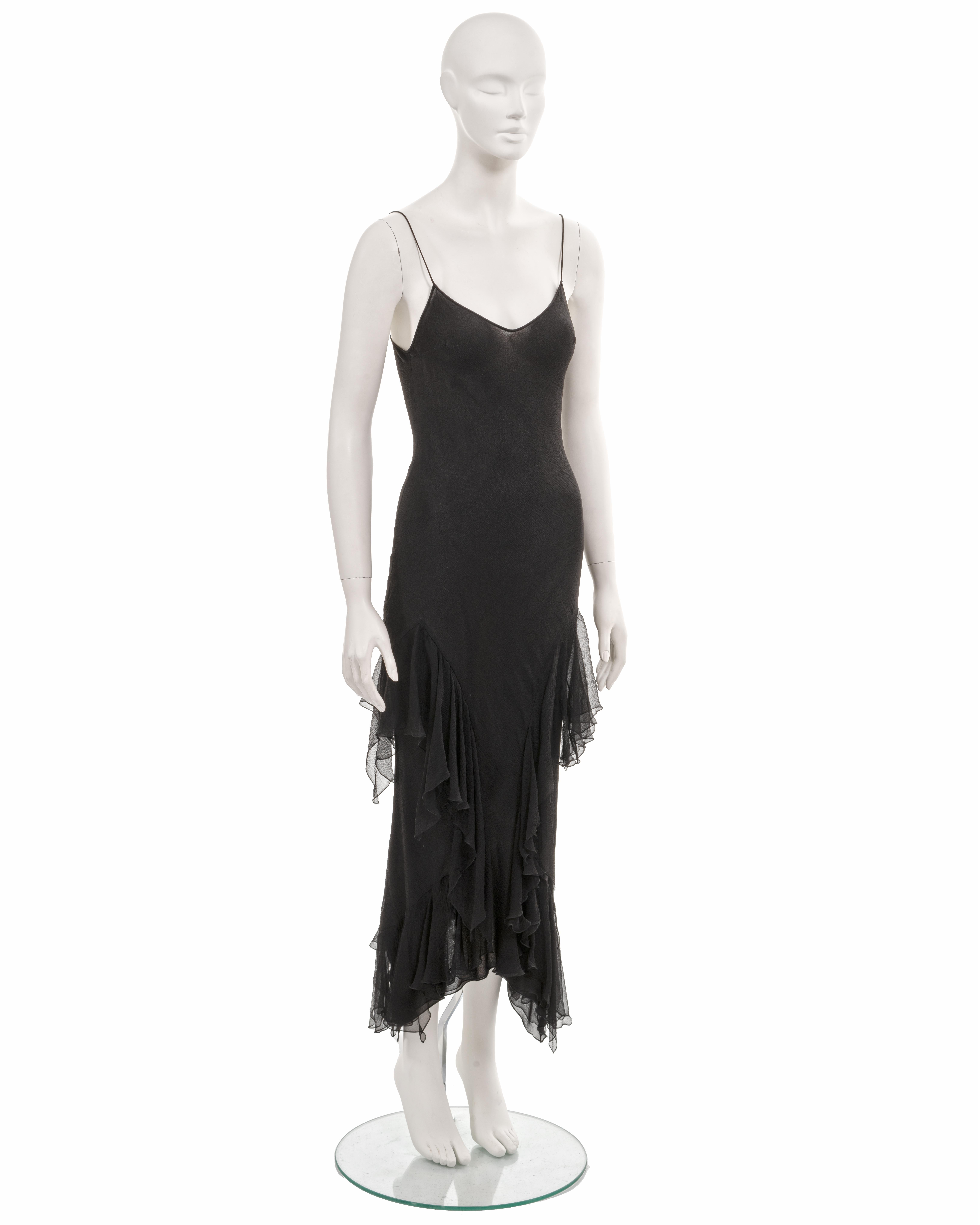 John Galliano black bias-cut silk evening slip dress with ruffled skirt, fw 1997 1