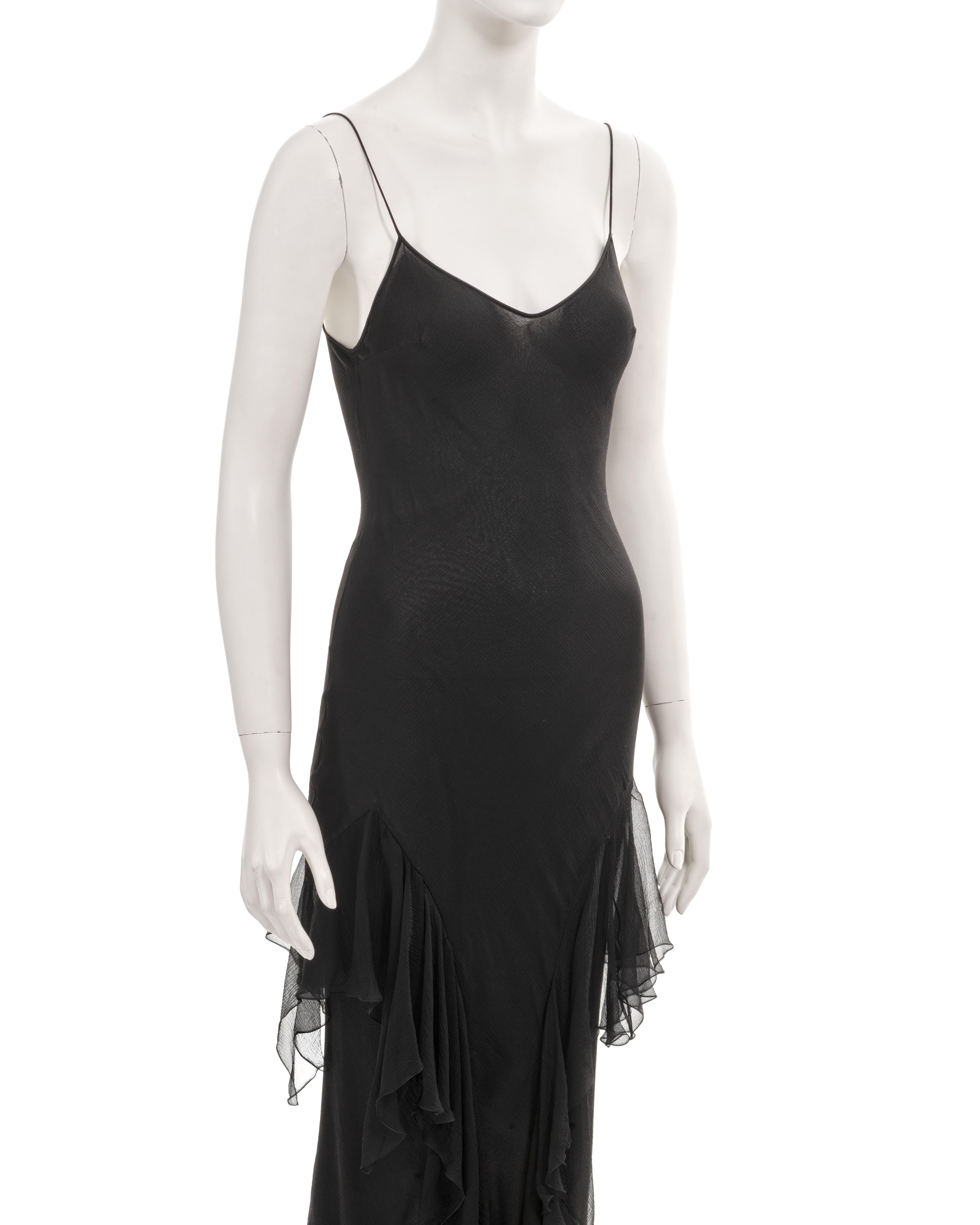 John Galliano black bias-cut silk evening slip dress with ruffled skirt, fw 1997 2