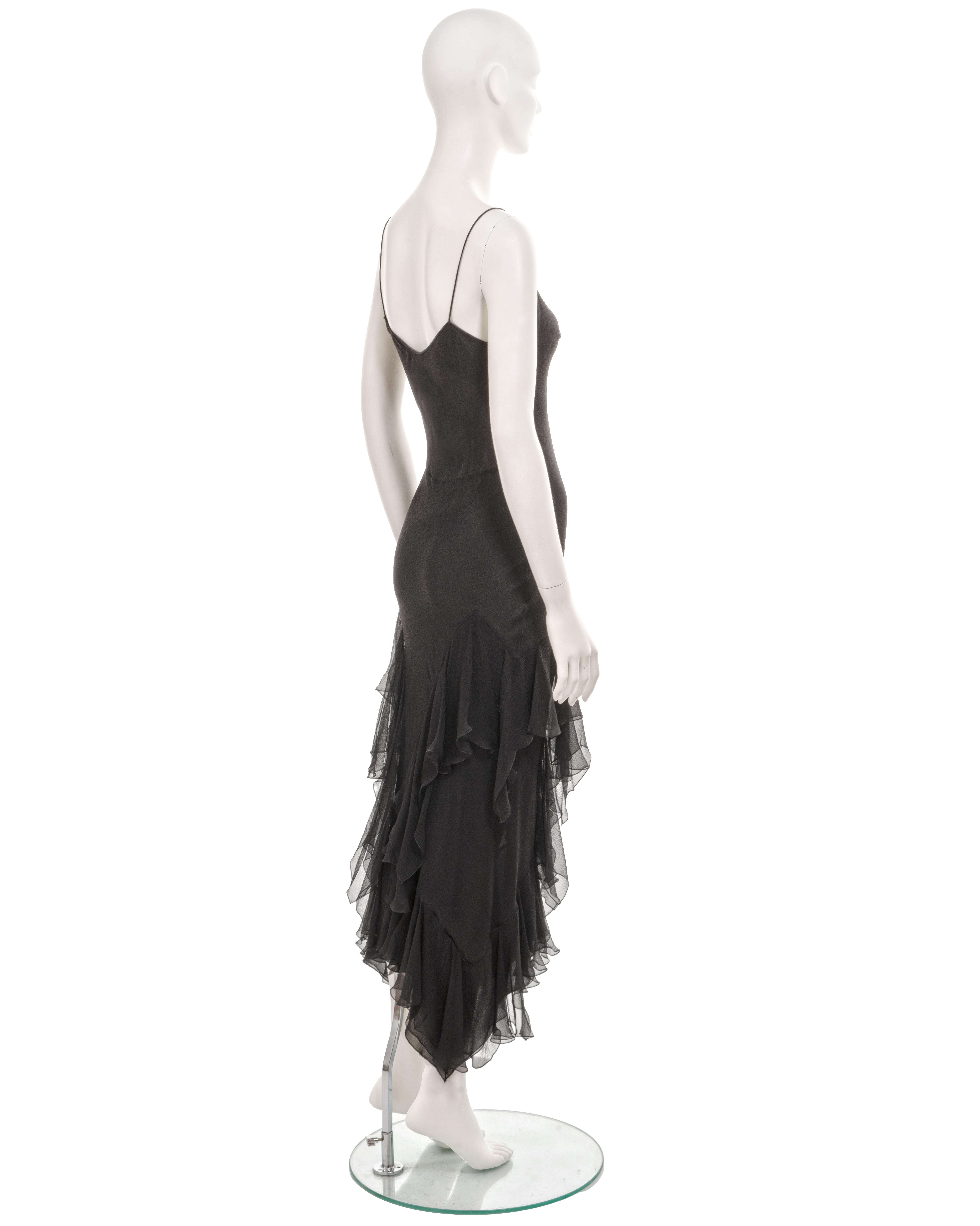 John Galliano black bias-cut silk evening slip dress with ruffled skirt, fw 1997 4