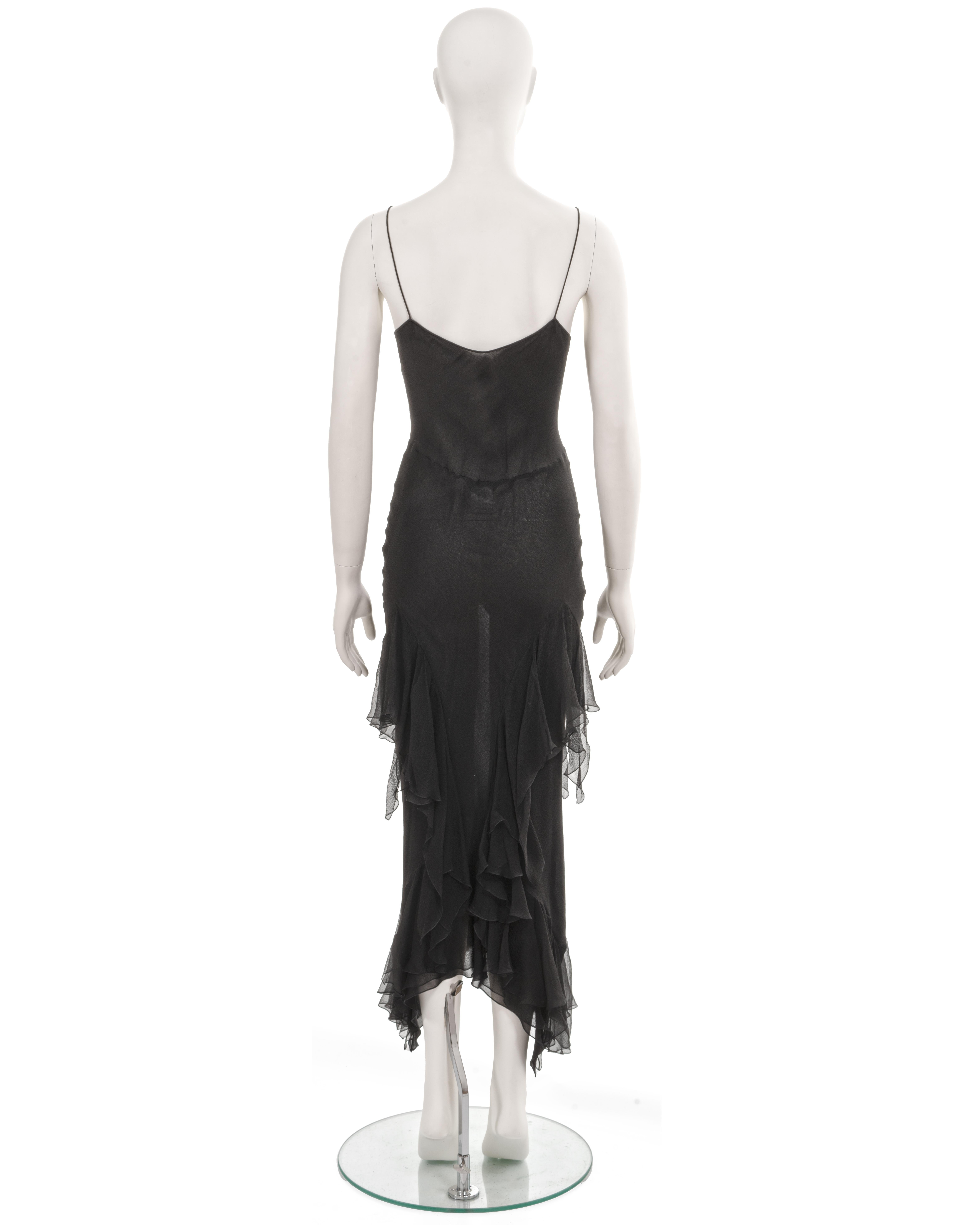 John Galliano black bias-cut silk evening slip dress with ruffled skirt, fw 1997 5