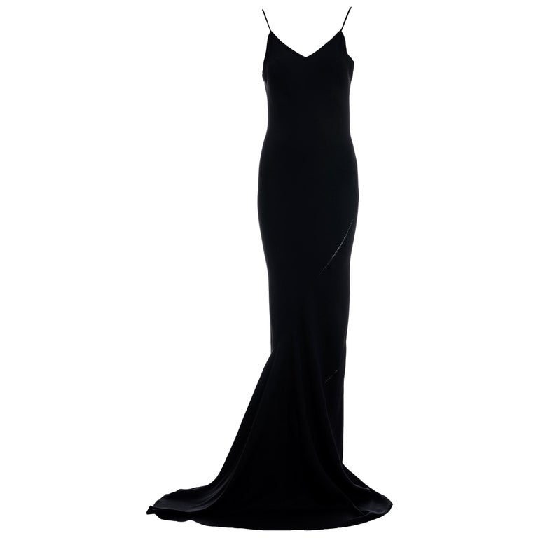 John Galliano black bias-cut trained slip dress, ss 1994 For Sale at ...