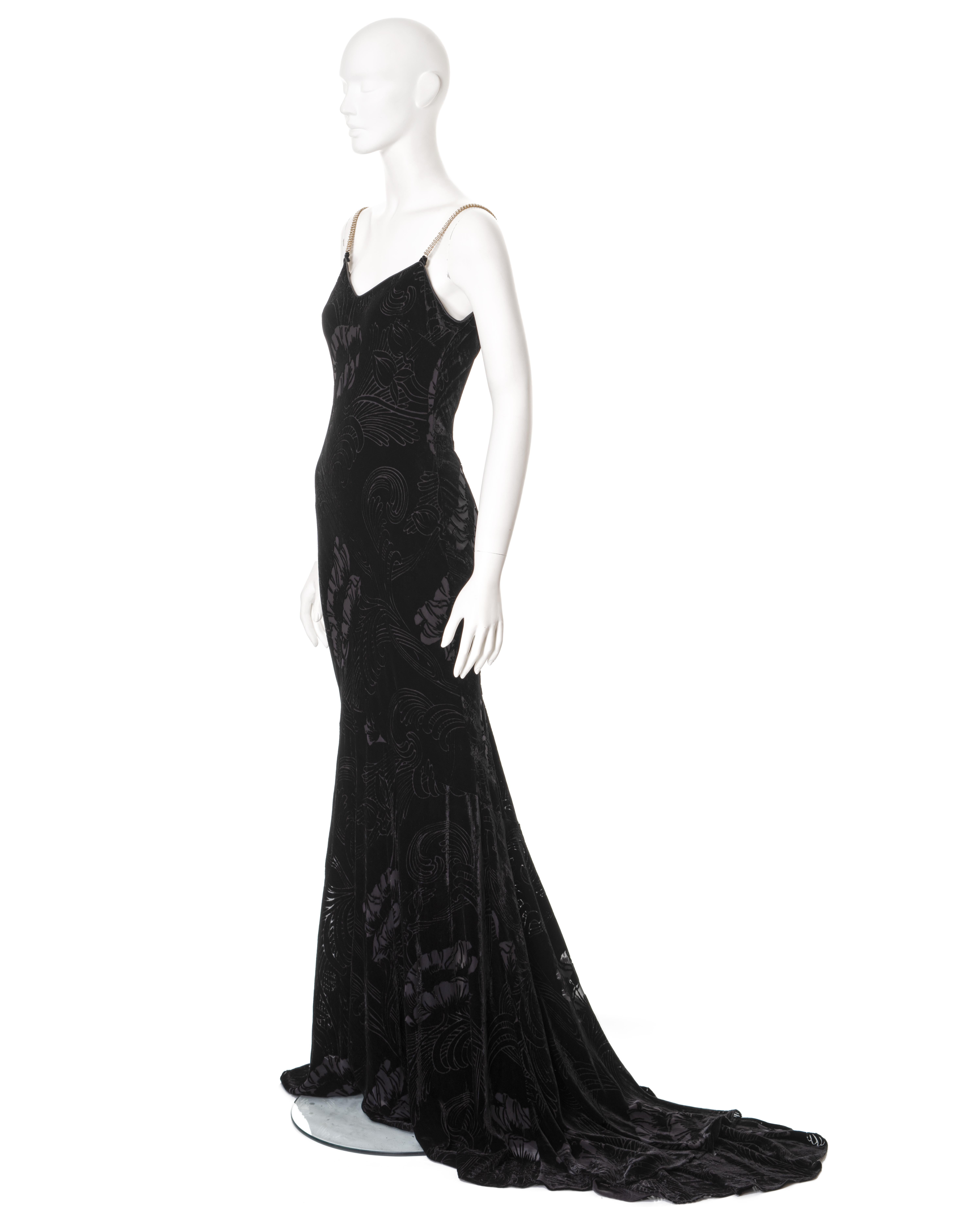 John Galliano black bias-cut velvet evening dress with train, ss 2003 For Sale 6