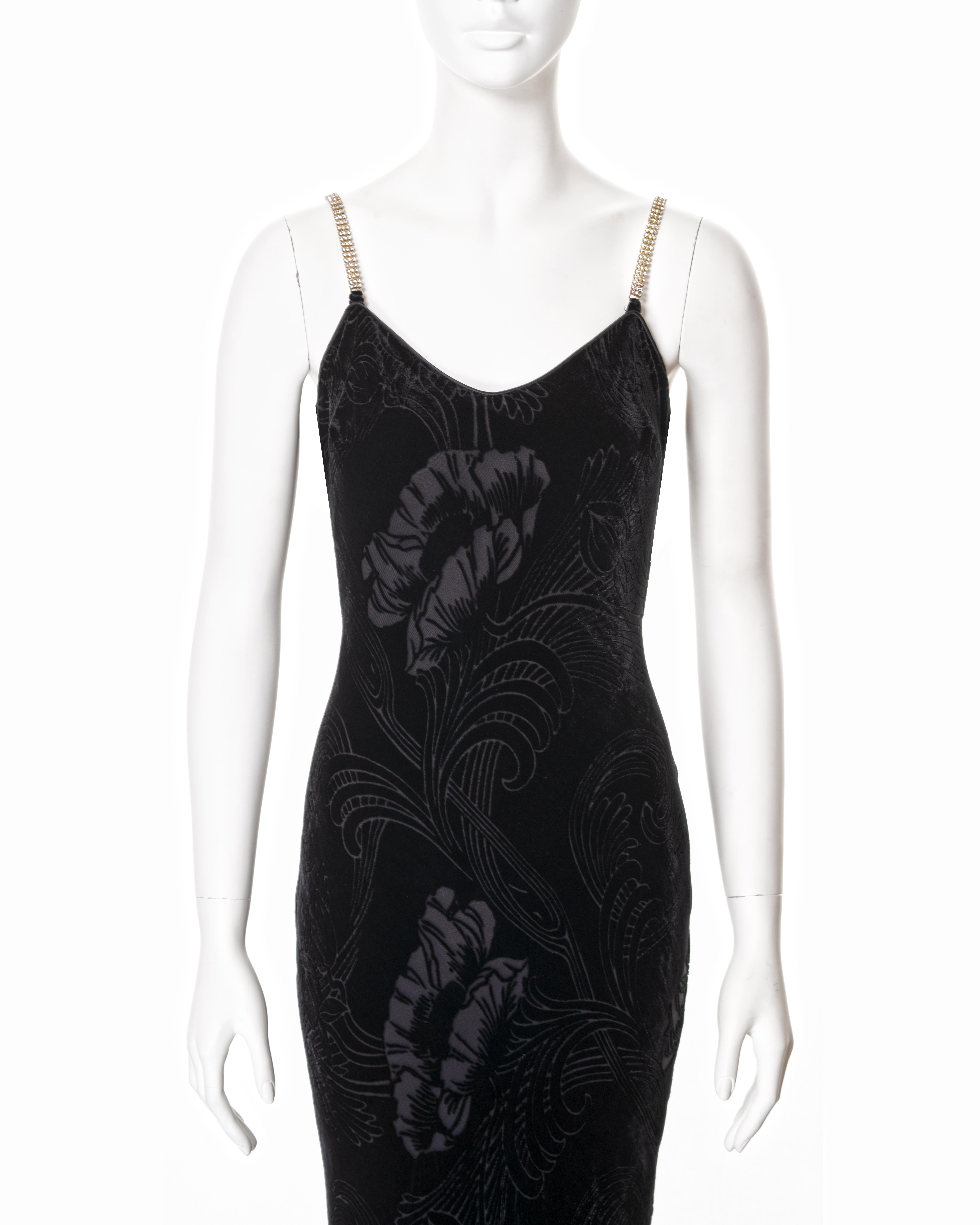 John Galliano black bias-cut velvet evening dress with train, ss 2003 In Excellent Condition For Sale In London, GB