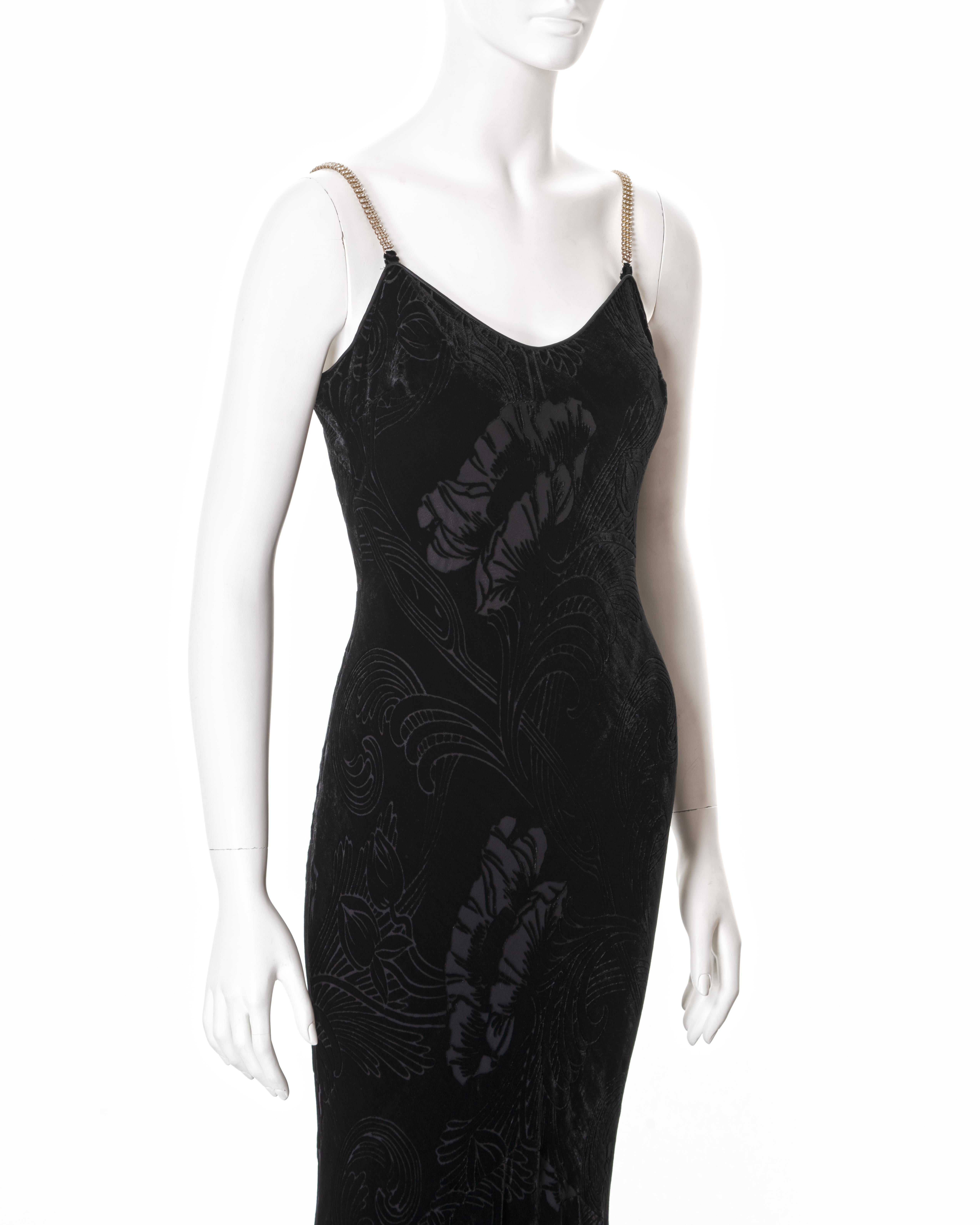 John Galliano black bias-cut velvet evening dress with train, ss 2003 For Sale 2