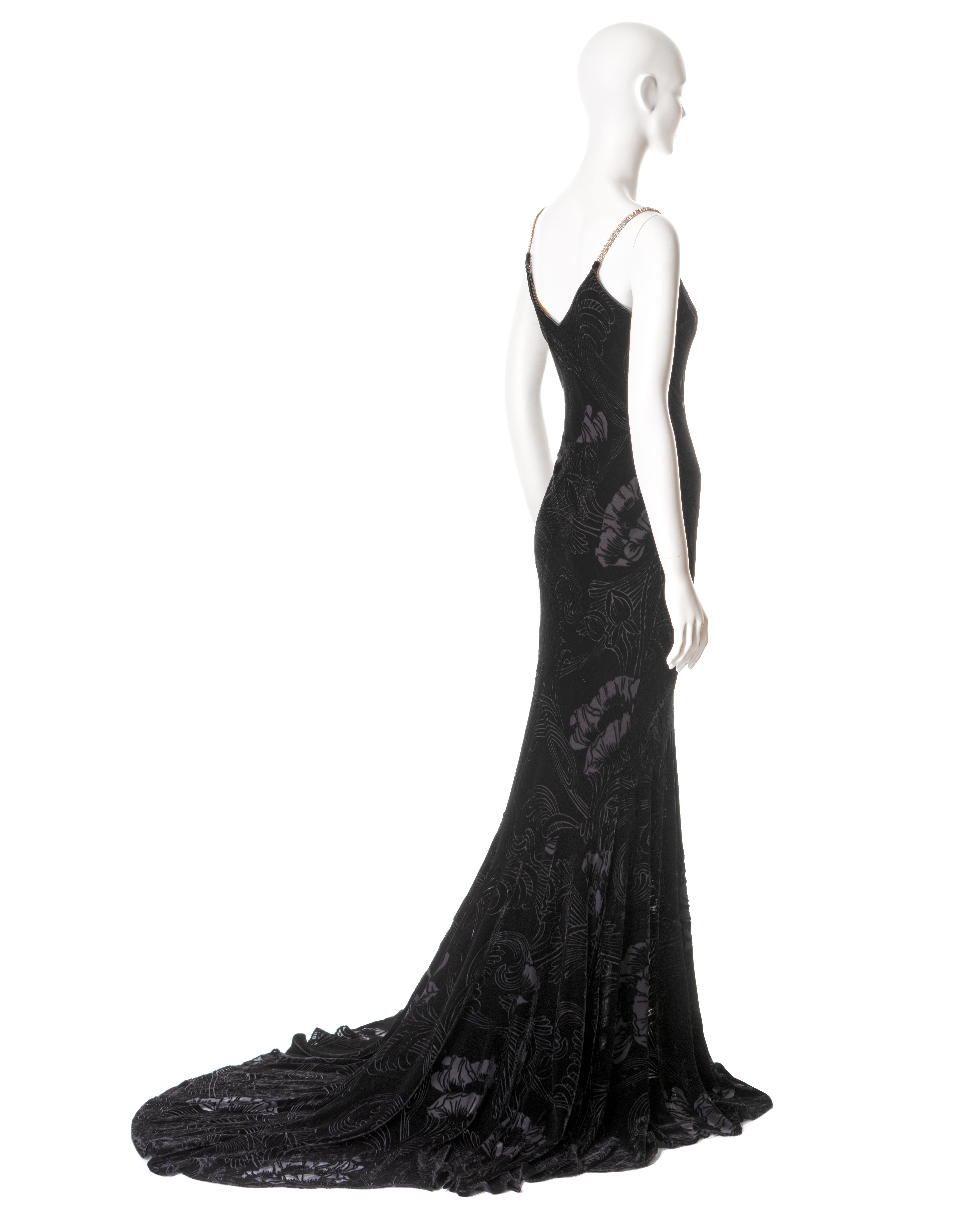 John Galliano black bias-cut velvet evening dress with train, ss 2003 For Sale 3