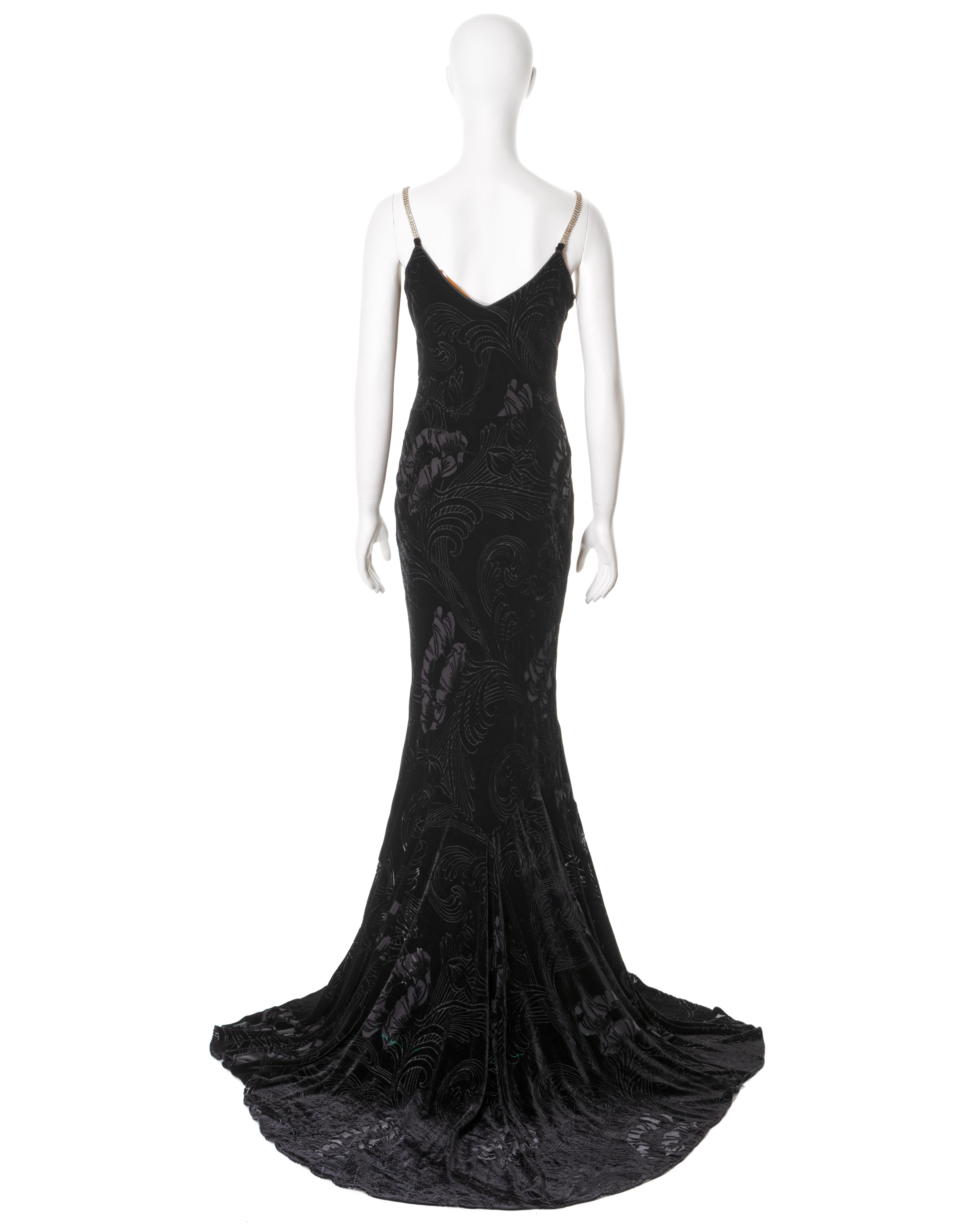 John Galliano black bias-cut velvet evening dress with train, ss 2003 For Sale 4