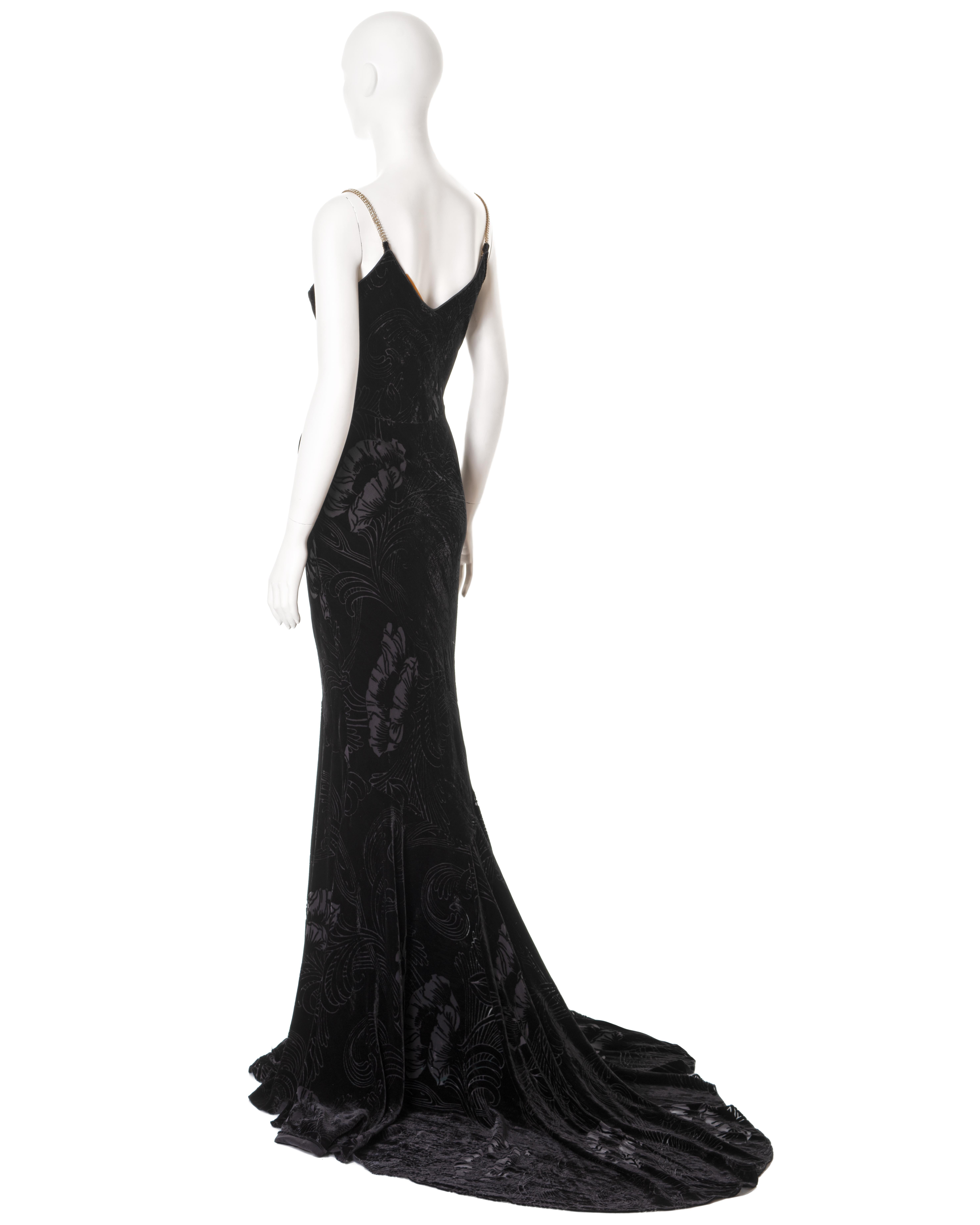 John Galliano black bias-cut velvet evening dress with train, ss 2003 For Sale 5