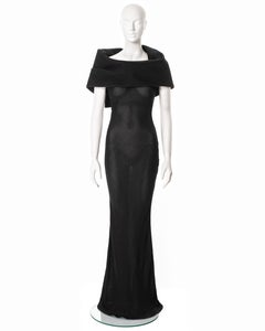 John Galliano black bias-cut viscose evening dress with large collar, fw 1999