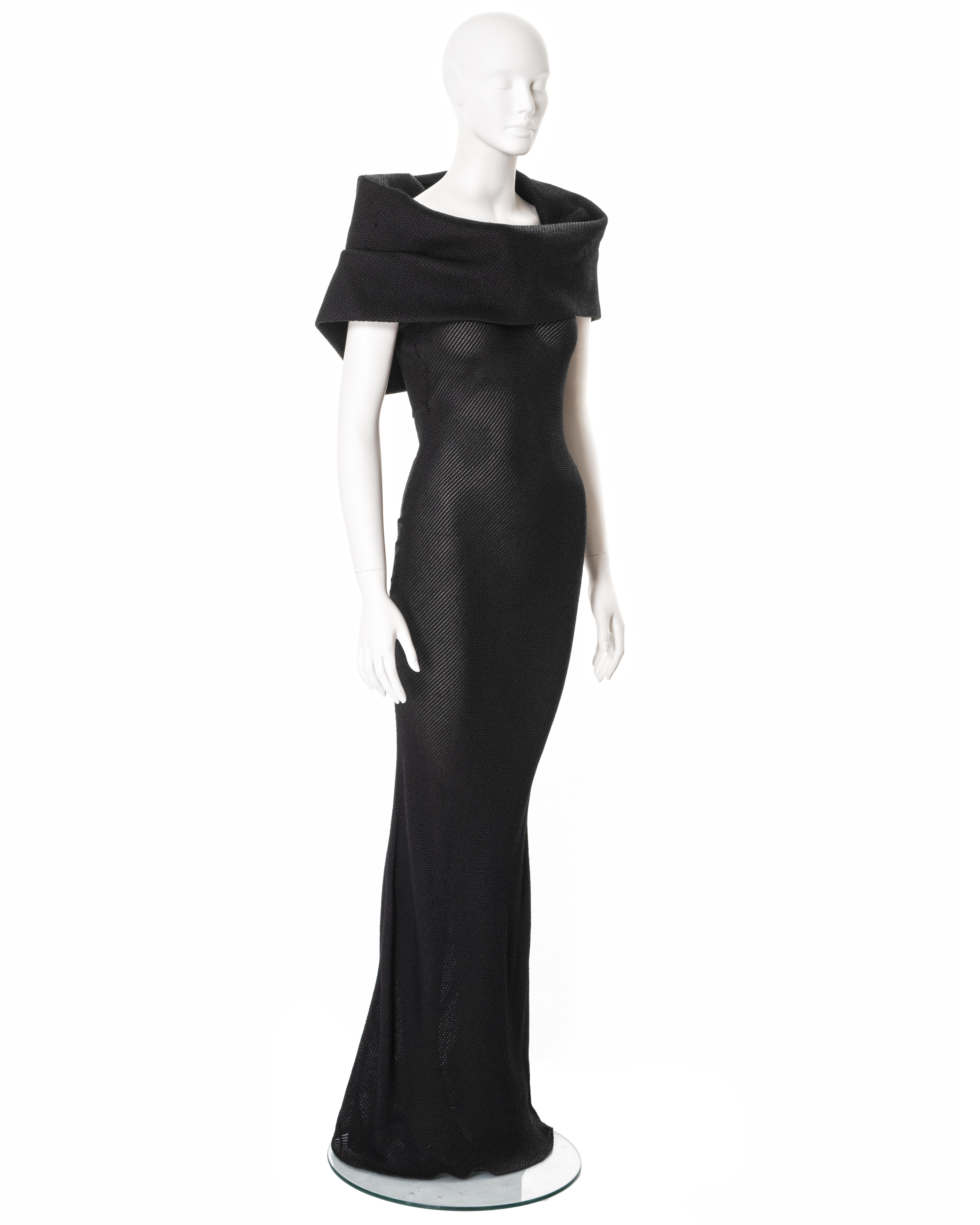 Women's John Galliano black bias-cut viscose evening dress with large collar, fw 1999 For Sale