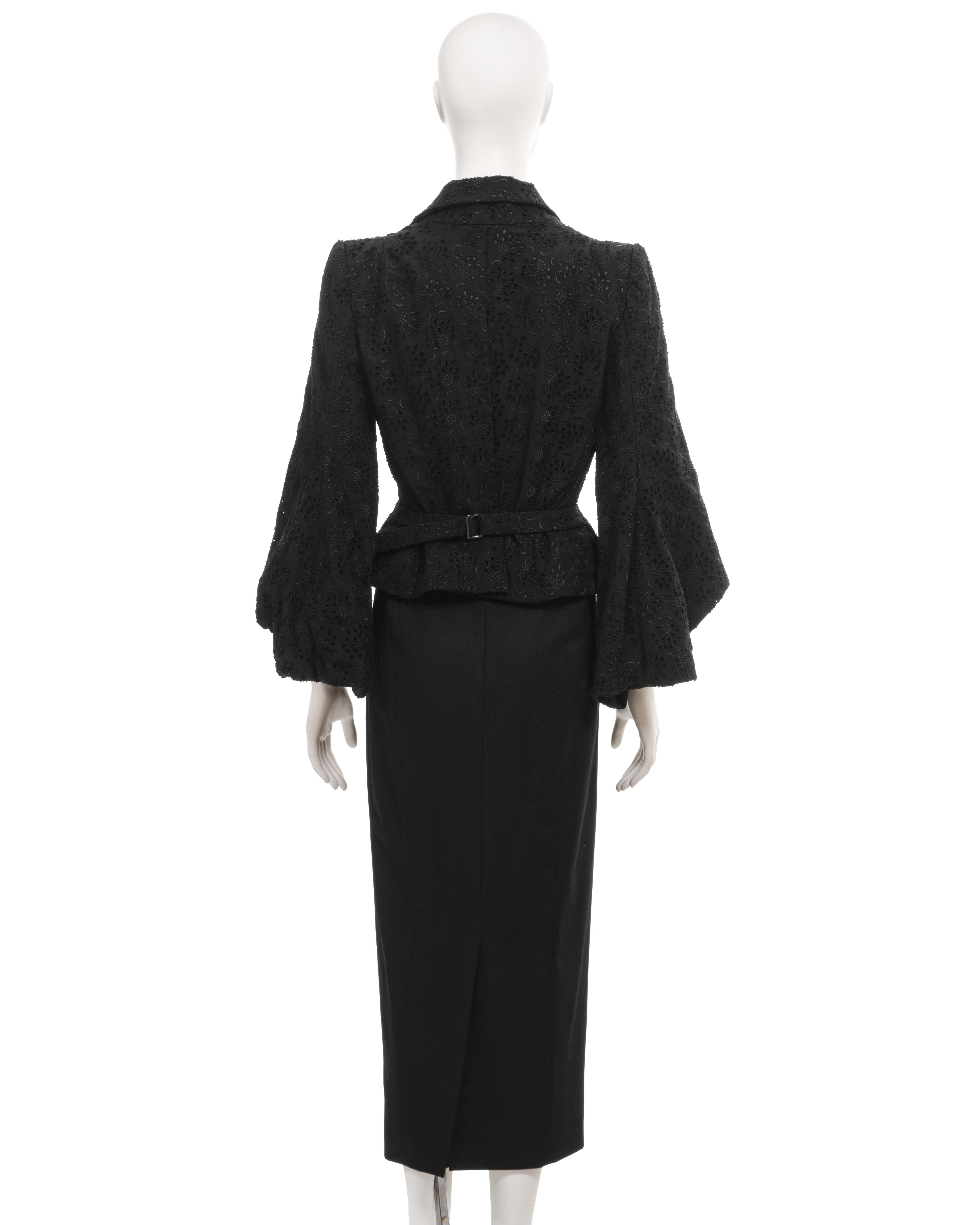 John Galliano black broderie anglaise jacket and skirt set, ss 1996  5