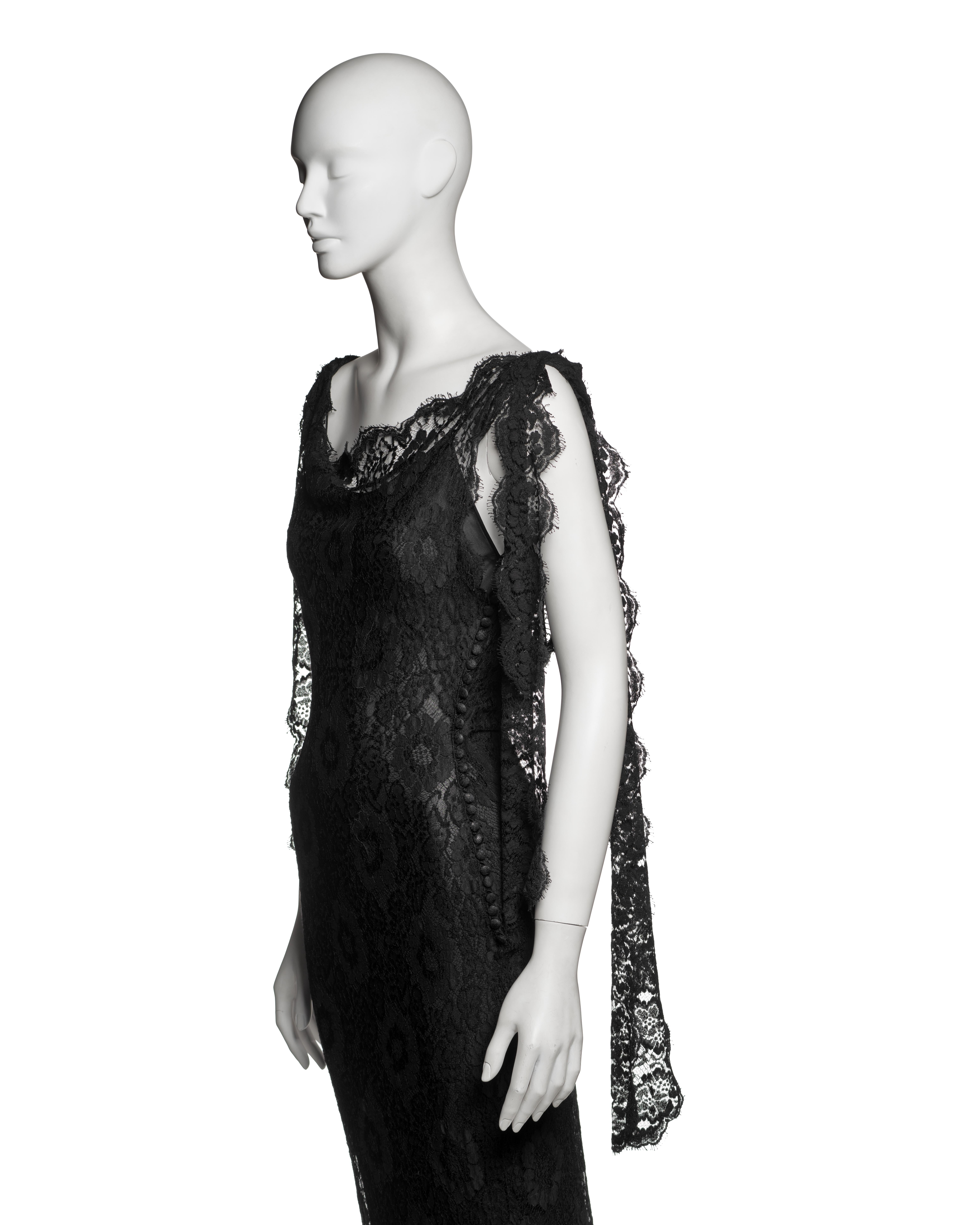 John Galliano Black Chantilly Lace Evening Dress with Bias Cut Slip, SS 1998 9