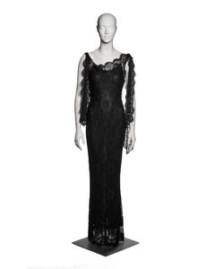 John Galliano Black Chantilly Lace Evening Dress with Bias Cut Slip, SS 1998