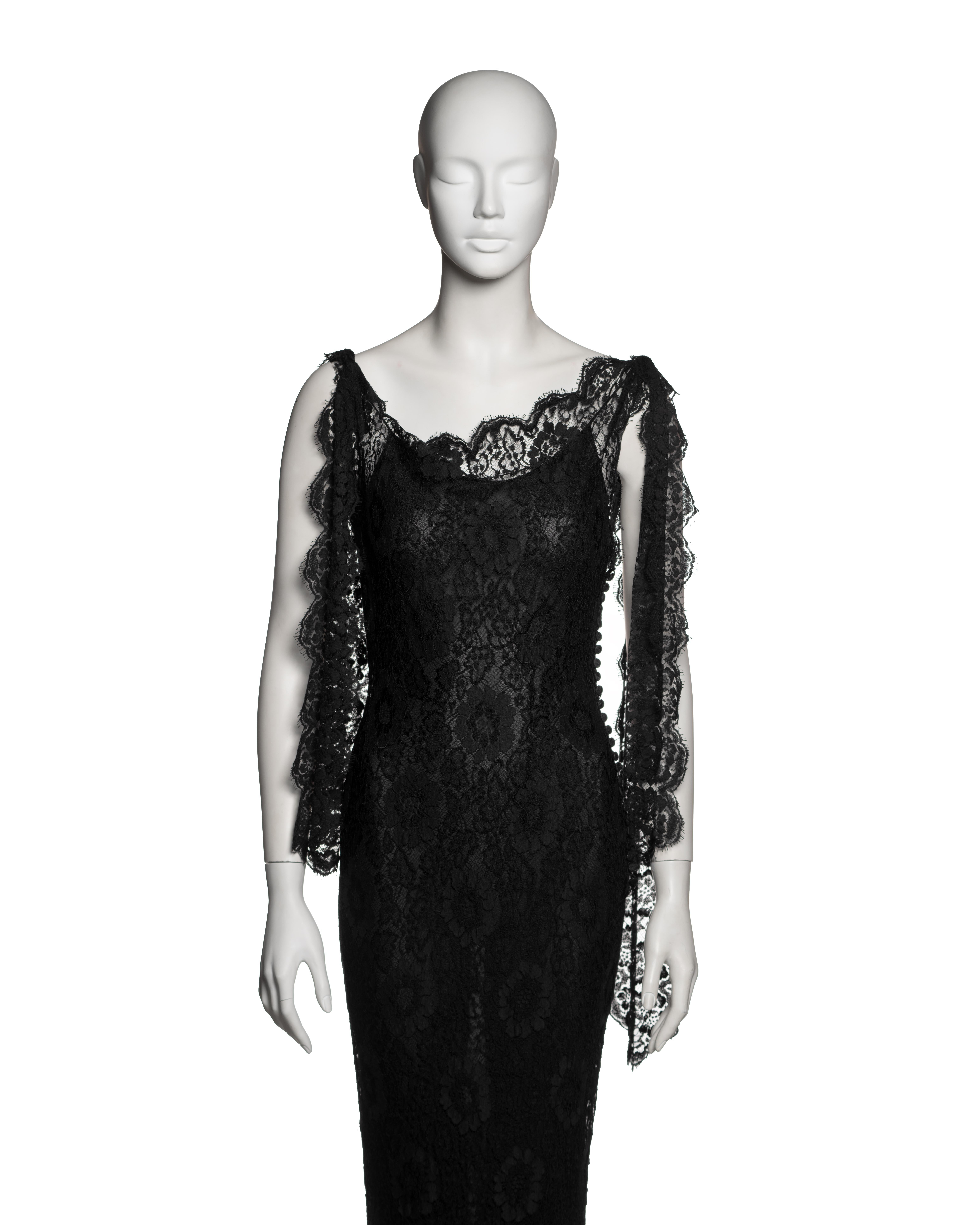 John Galliano Black Chantilly Lace Evening Dress with Bias Cut Slip, SS 1998 In Excellent Condition In London, GB