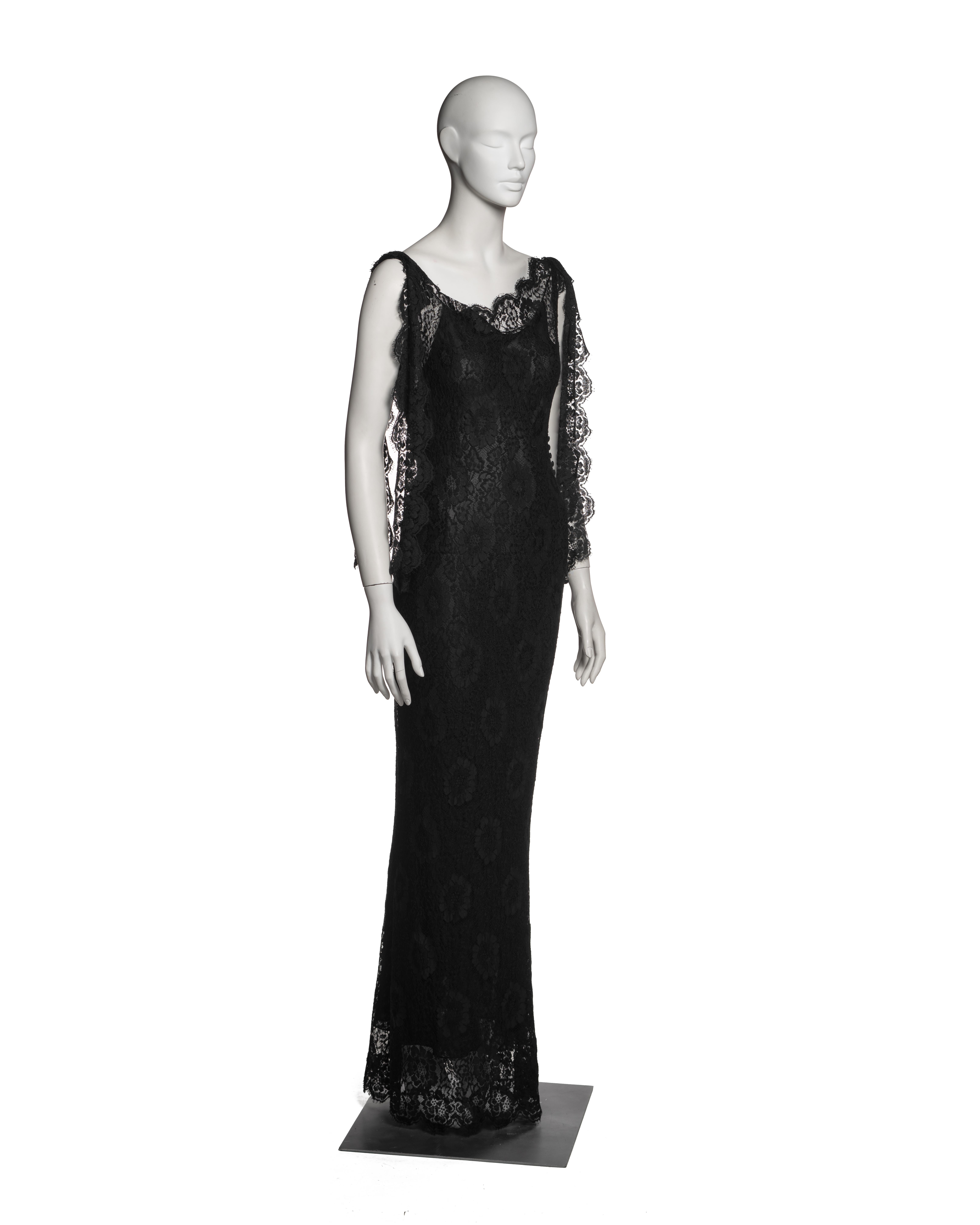 Women's John Galliano Black Chantilly Lace Evening Dress with Bias Cut Slip, SS 1998
