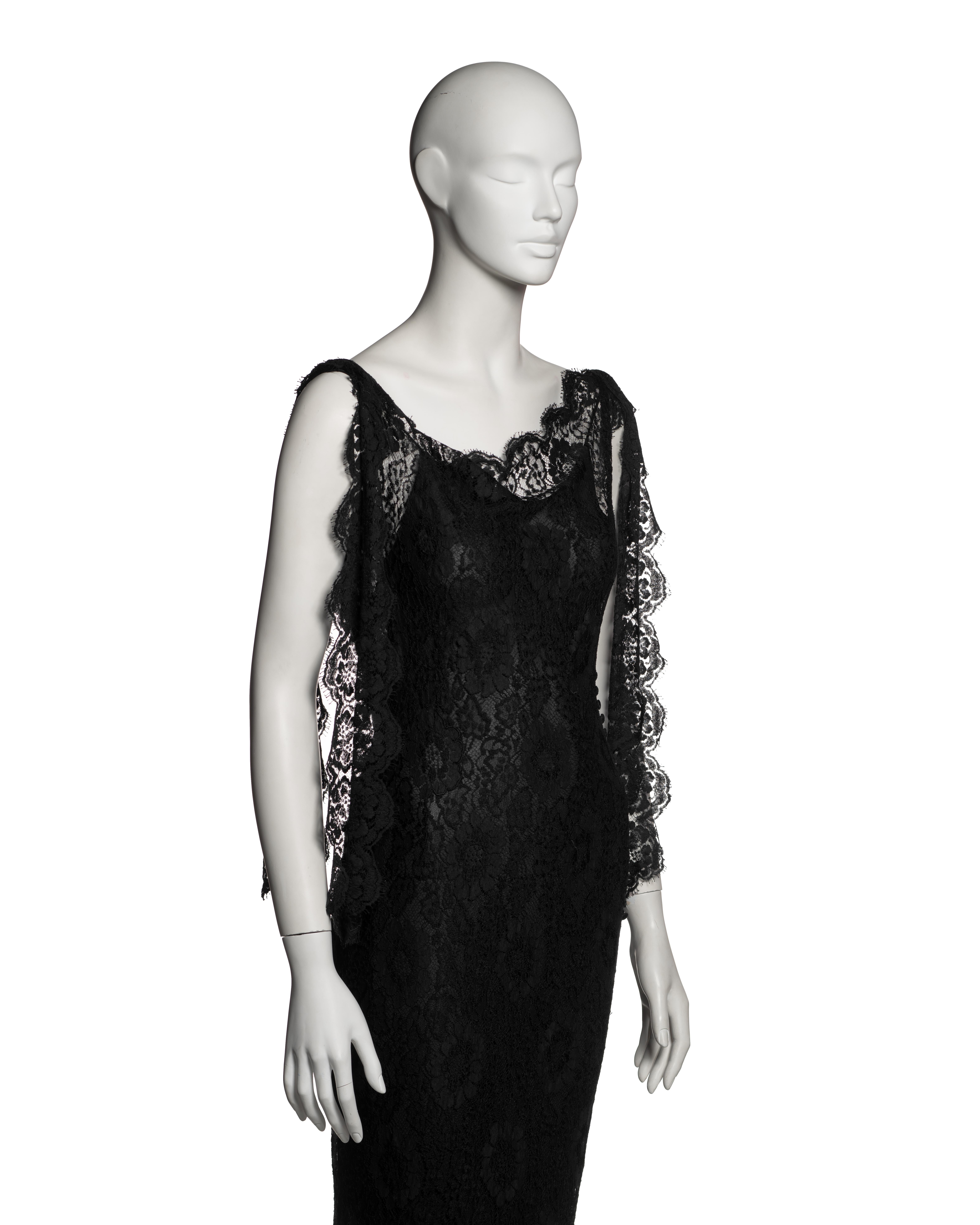 John Galliano Black Chantilly Lace Evening Dress with Bias Cut Slip, SS 1998 1