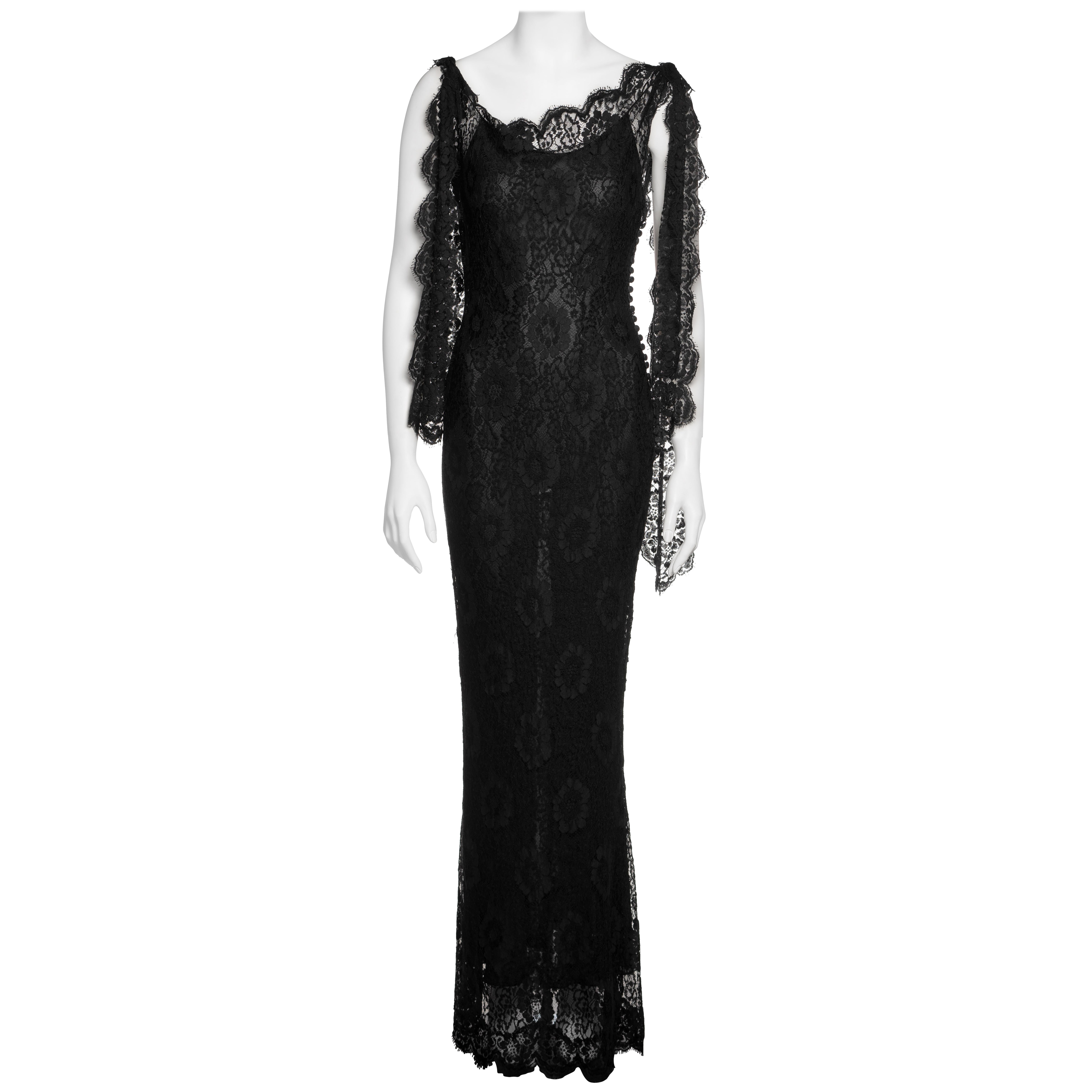 John Galliano Black Chantilly Lace Evening Dress with Bias Cut Slip, SS 1998