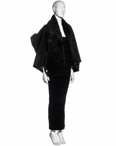 John Galliano black chenille opera coat and strapless corset dress, fw 1995