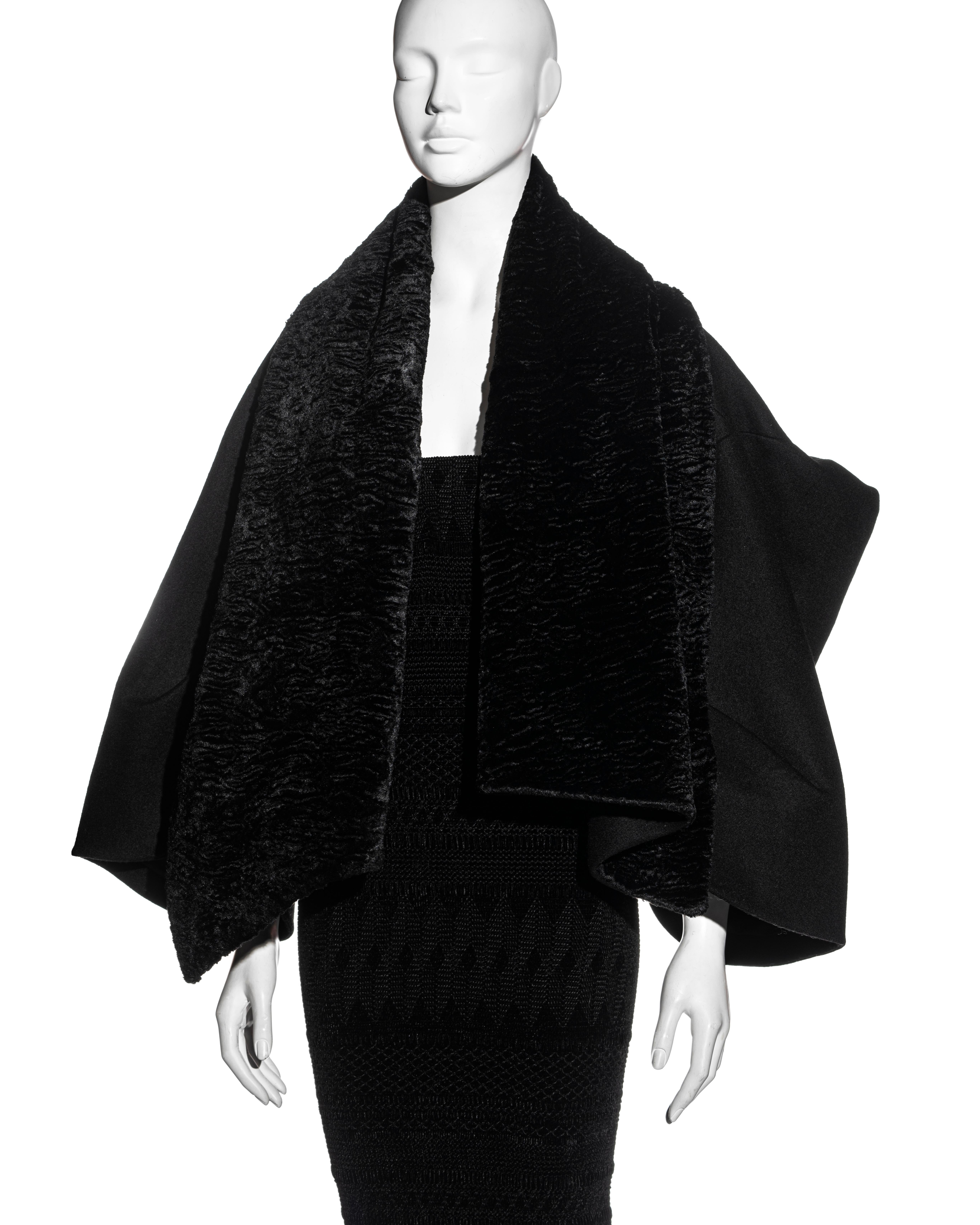 John Galliano black chenille opera coat and strapless corset dress, fw 1995 2