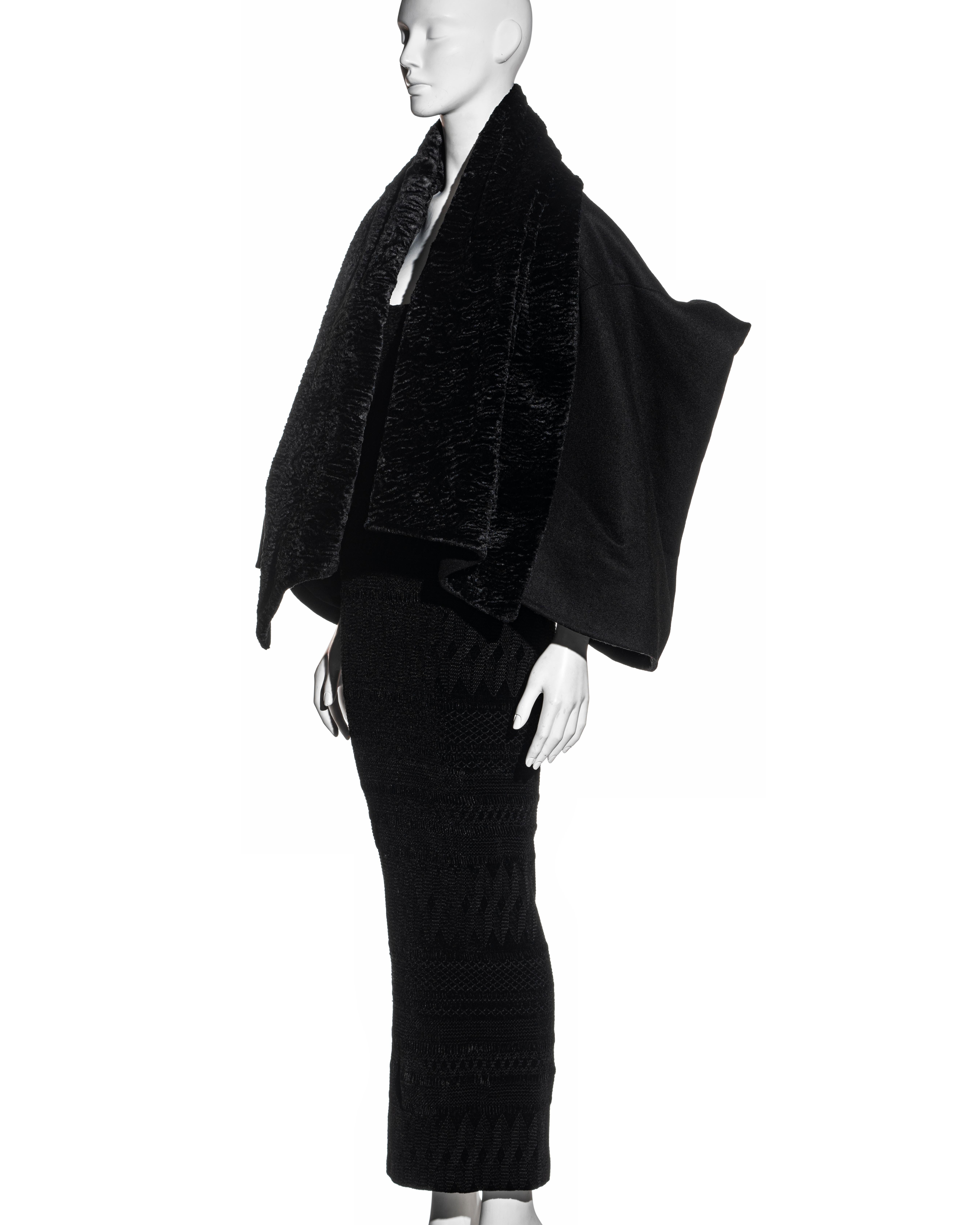 John Galliano black chenille opera coat and strapless corset dress, fw 1995 4