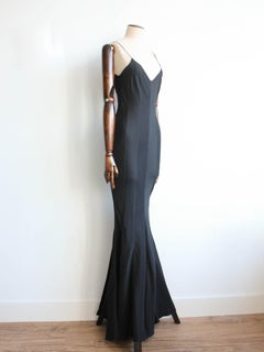John Galliano Black Chevron Panelled Bias Fishtail Gown
