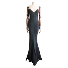 John Galliano Black Chevron Panelled Bias Fishtail Gown