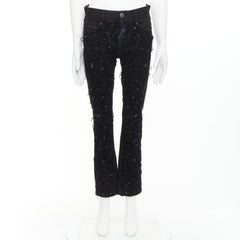 JOHN GALLIANO black cotton floral fringe embellished bootcut jeans FR46 S