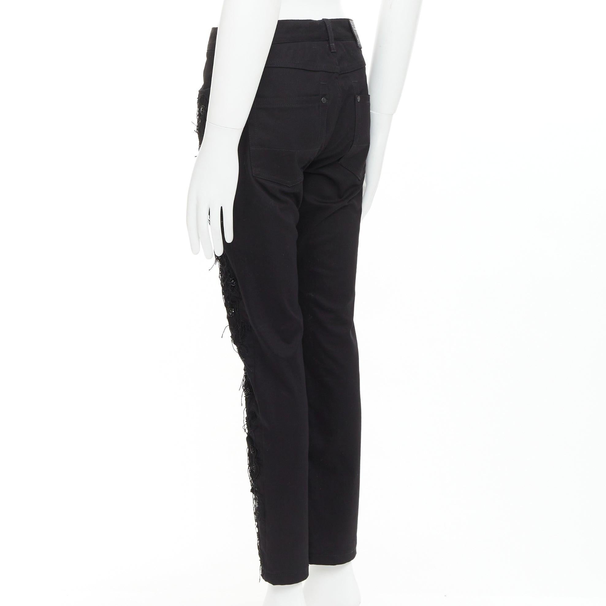 JOHN GALLIANO vaqueros bootcut con flecos florales de algodón negro FR46 S en venta 1