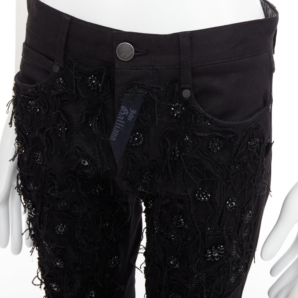 JOHN GALLIANO vaqueros bootcut con flecos florales de algodón negro FR46 S en venta 3