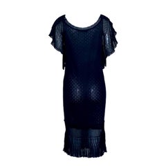 NUOVO John Galliano Black Crochet Knit Ruched Dress M. I.