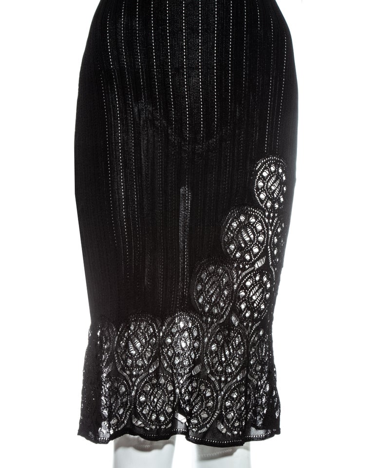 John Galliano black crochet knitted figure hugging evening dress, ss ...
