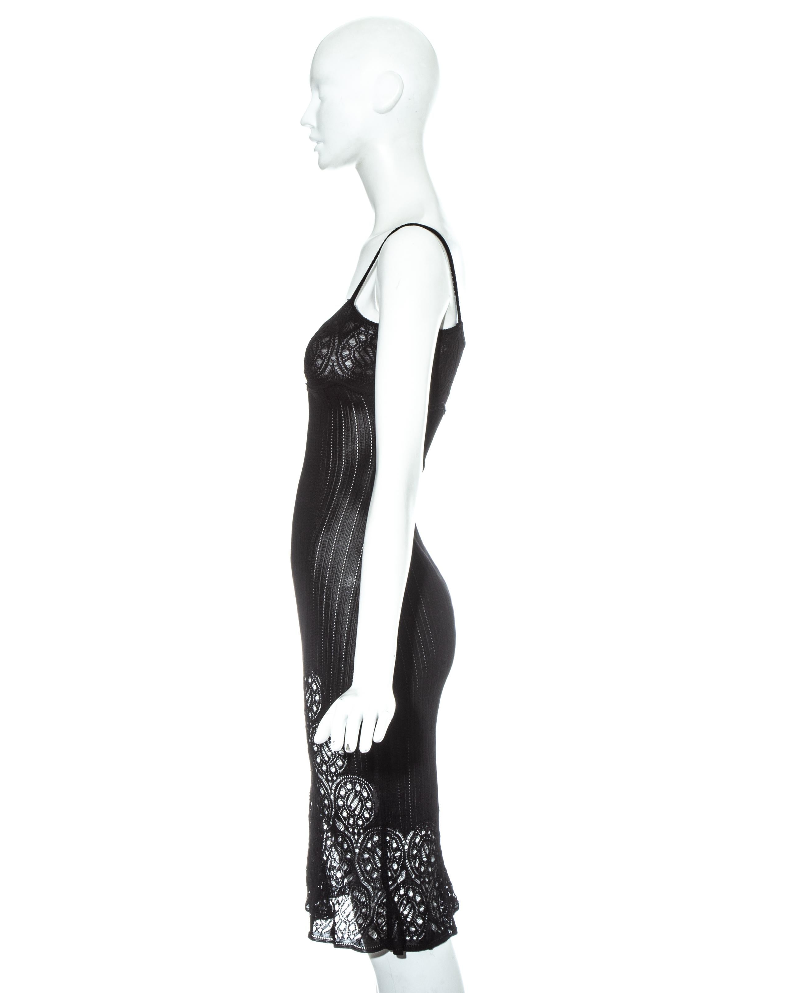 Black John Galliano black crochet knitted figure hugging evening dress, ss 1999