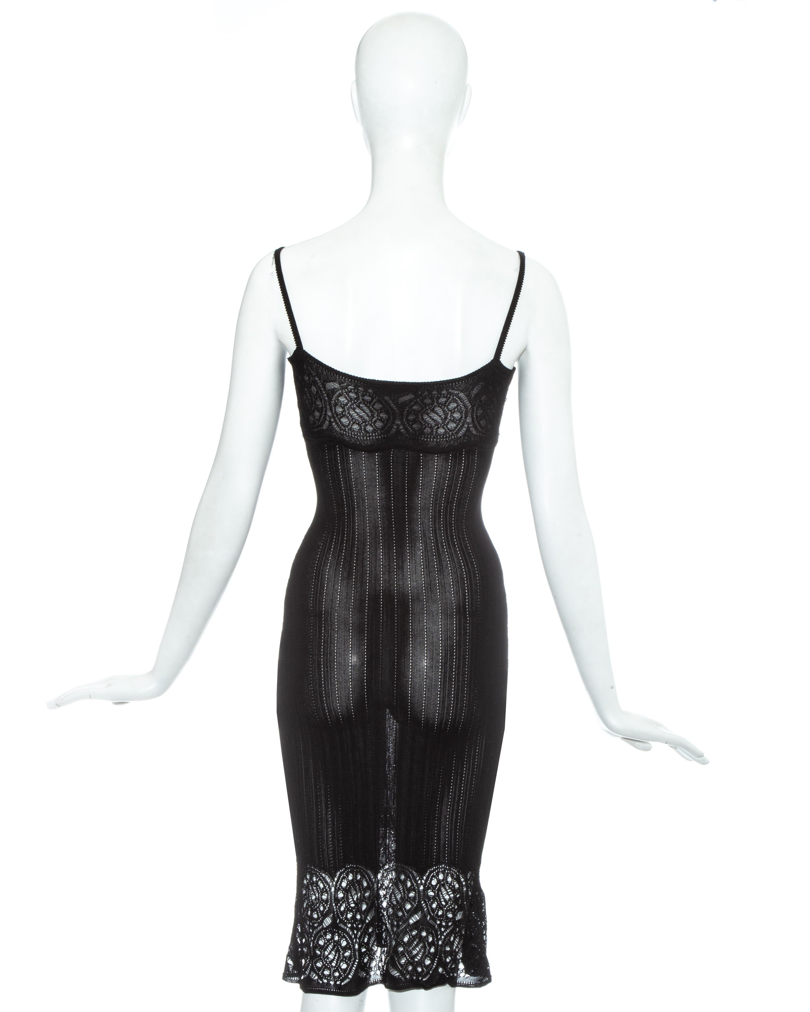 John Galliano black crochet knitted figure hugging evening dress, ss 1999 In Excellent Condition In London, GB