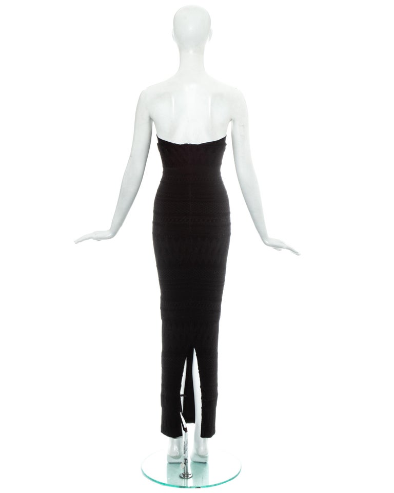 John Galliano black cut cord velvet corseted strapless evening dress ...