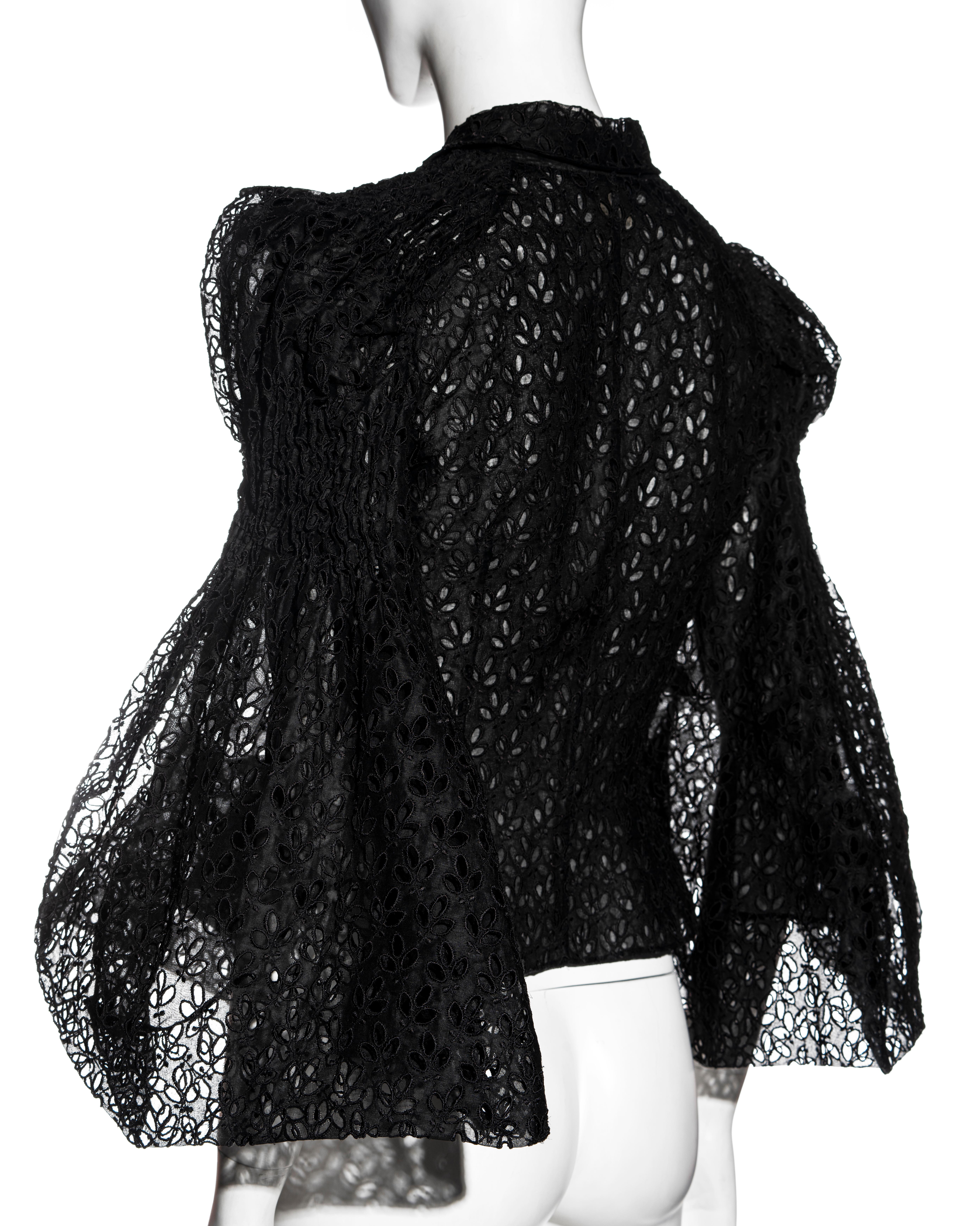 John Galliano black cutwork cotton organza blouse with smocking, ss 1996 1