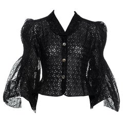 John Galliano Schwarze Bluse aus Baumwollorganza mit Schliffarbeit und Rauch, 1996