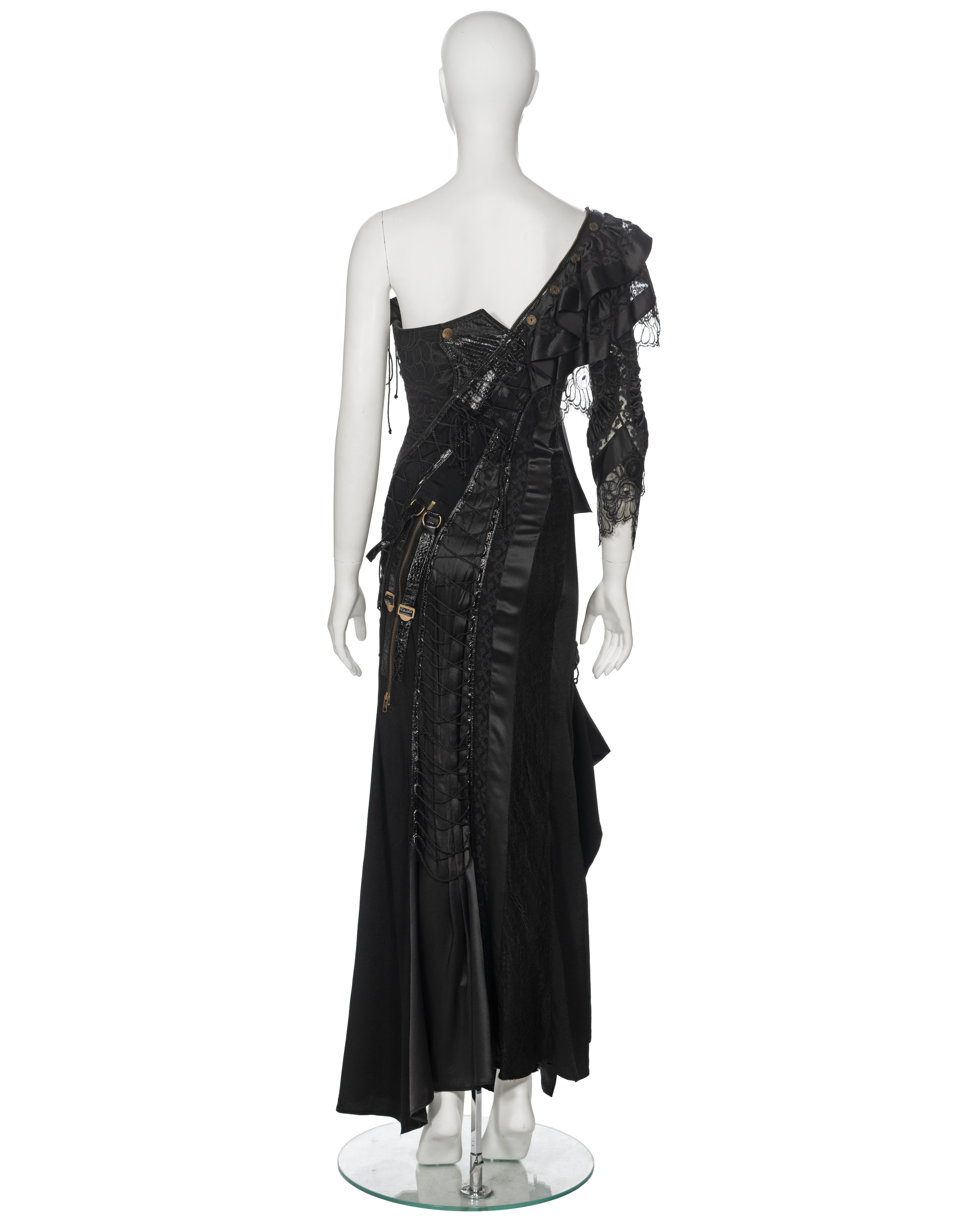 John Galliano Black Deconstructed Silk and Lace Evening Dress, ss 2002 For Sale 6