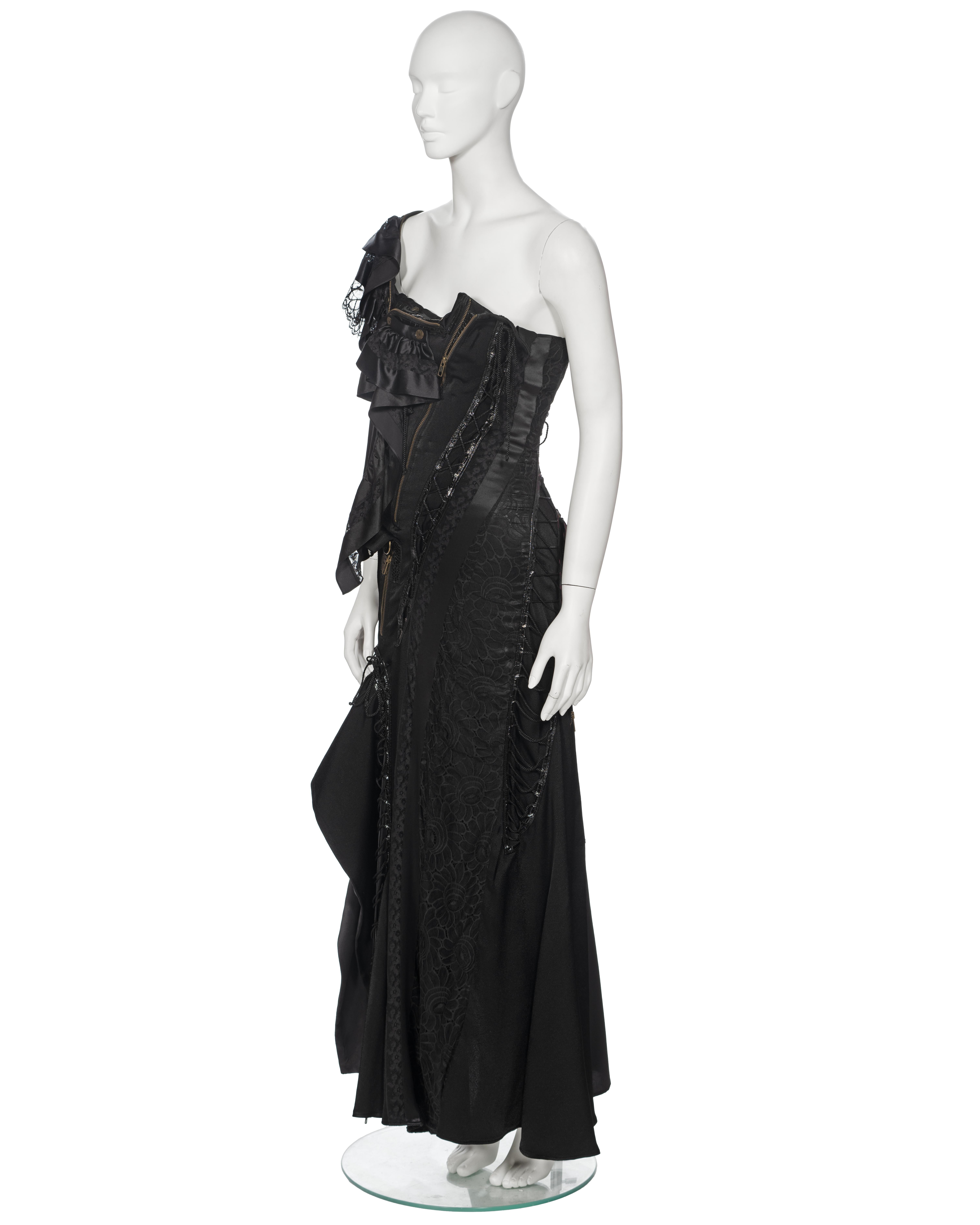 John Galliano Black Deconstructed Silk and Lace Evening Dress, ss 2002 For Sale 8