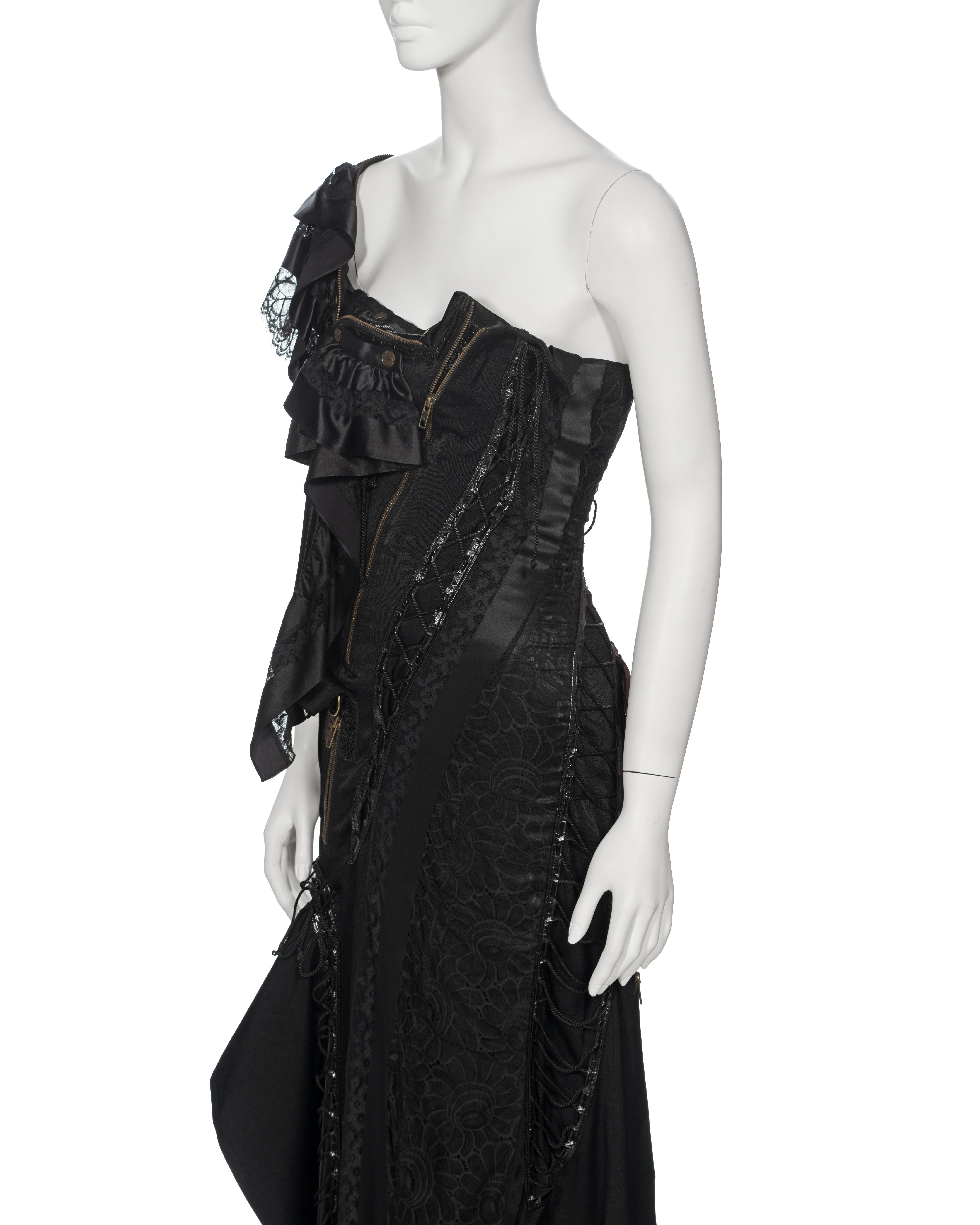 John Galliano Black Deconstructed Silk and Lace Evening Dress, ss 2002 For Sale 9