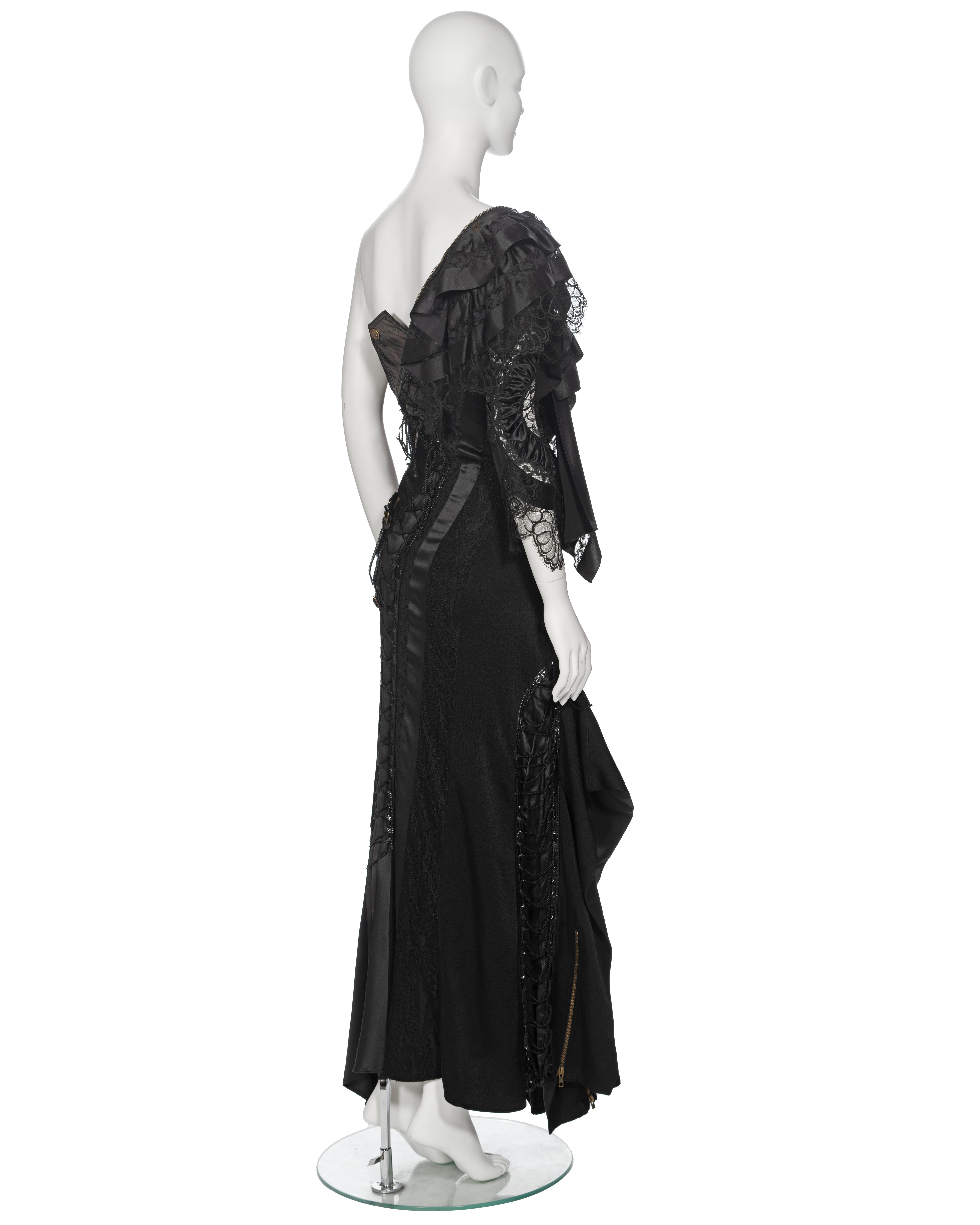 John Galliano Black Deconstructed Silk and Lace Evening Dress, ss 2002 For Sale 10