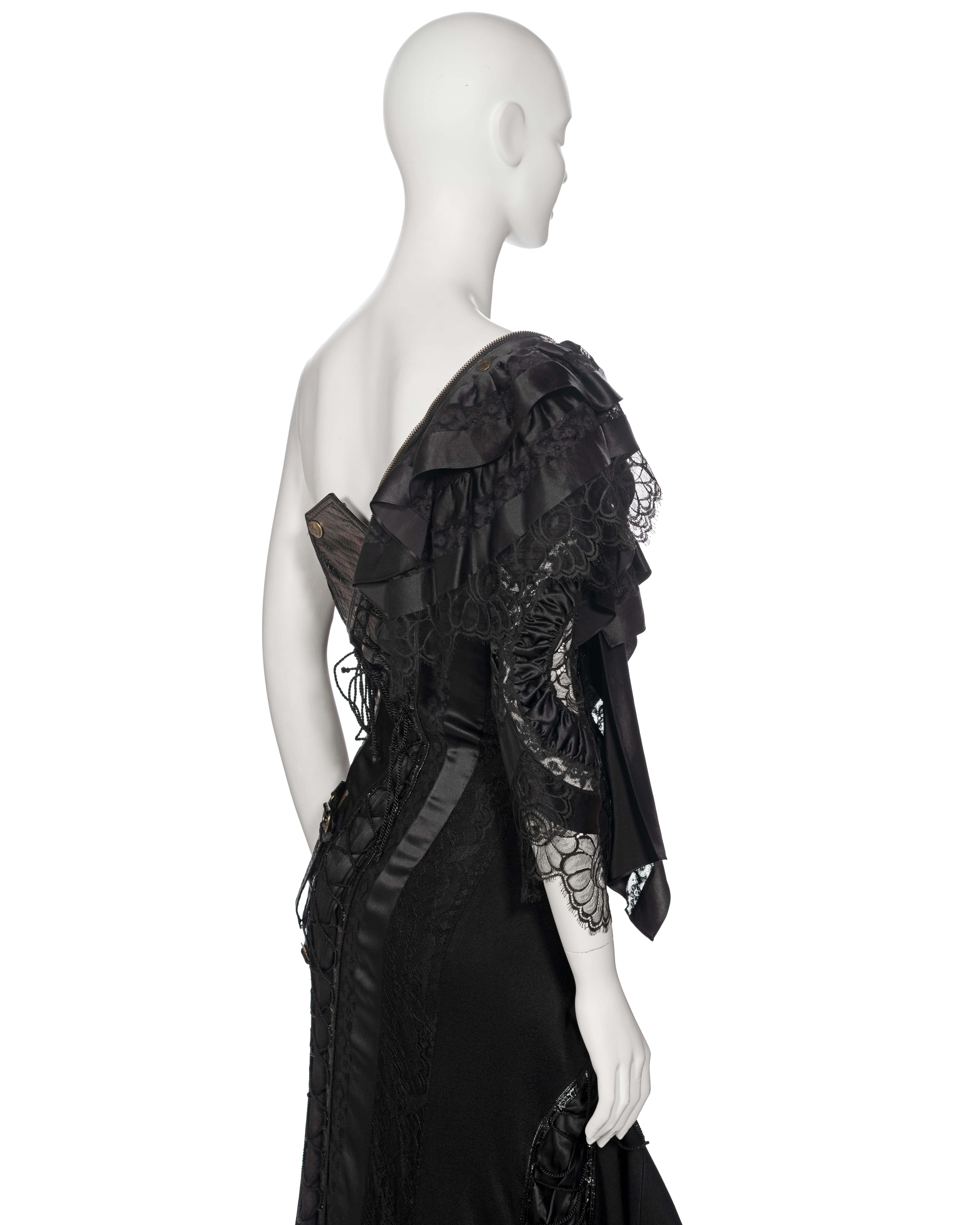 John Galliano Black Deconstructed Silk and Lace Evening Dress, ss 2002 For Sale 11