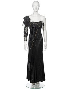 John Galliano Black Deconstructed Silk and Lace Evening Dress, ss 2002