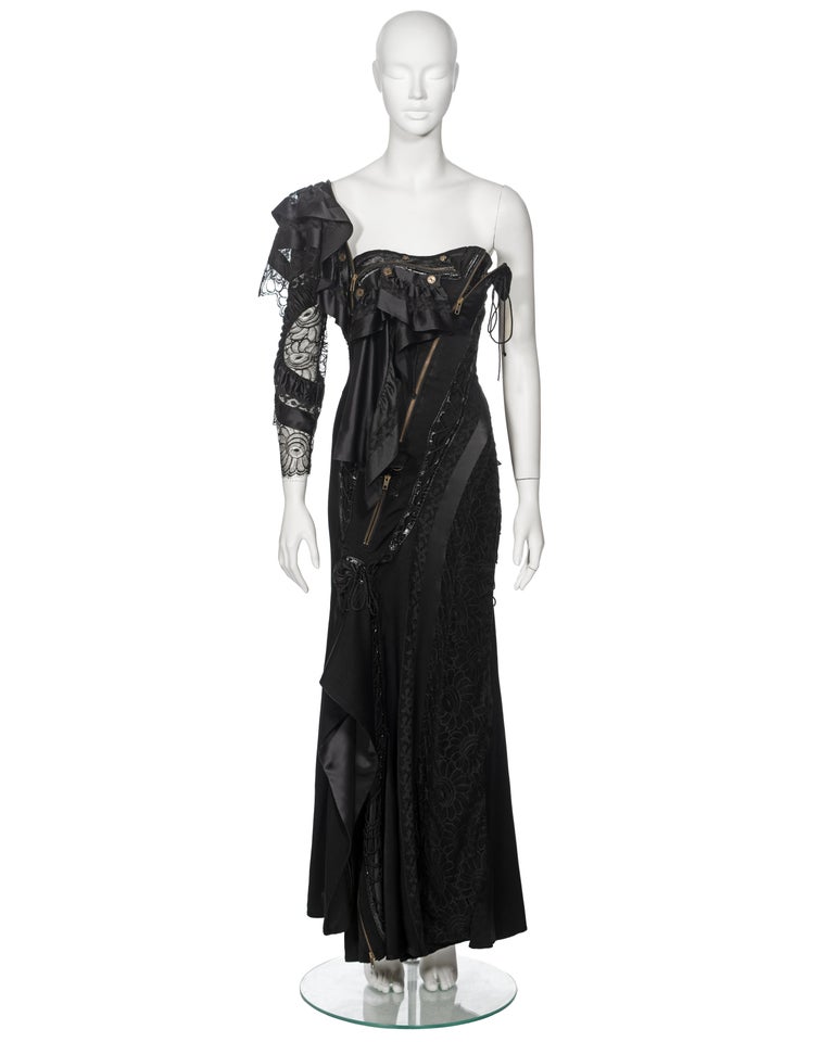 John Galliano Black Deconstructed Silk and Lace Evening Dress, ss 2002 For  Sale at 1stDibs | galliano gown