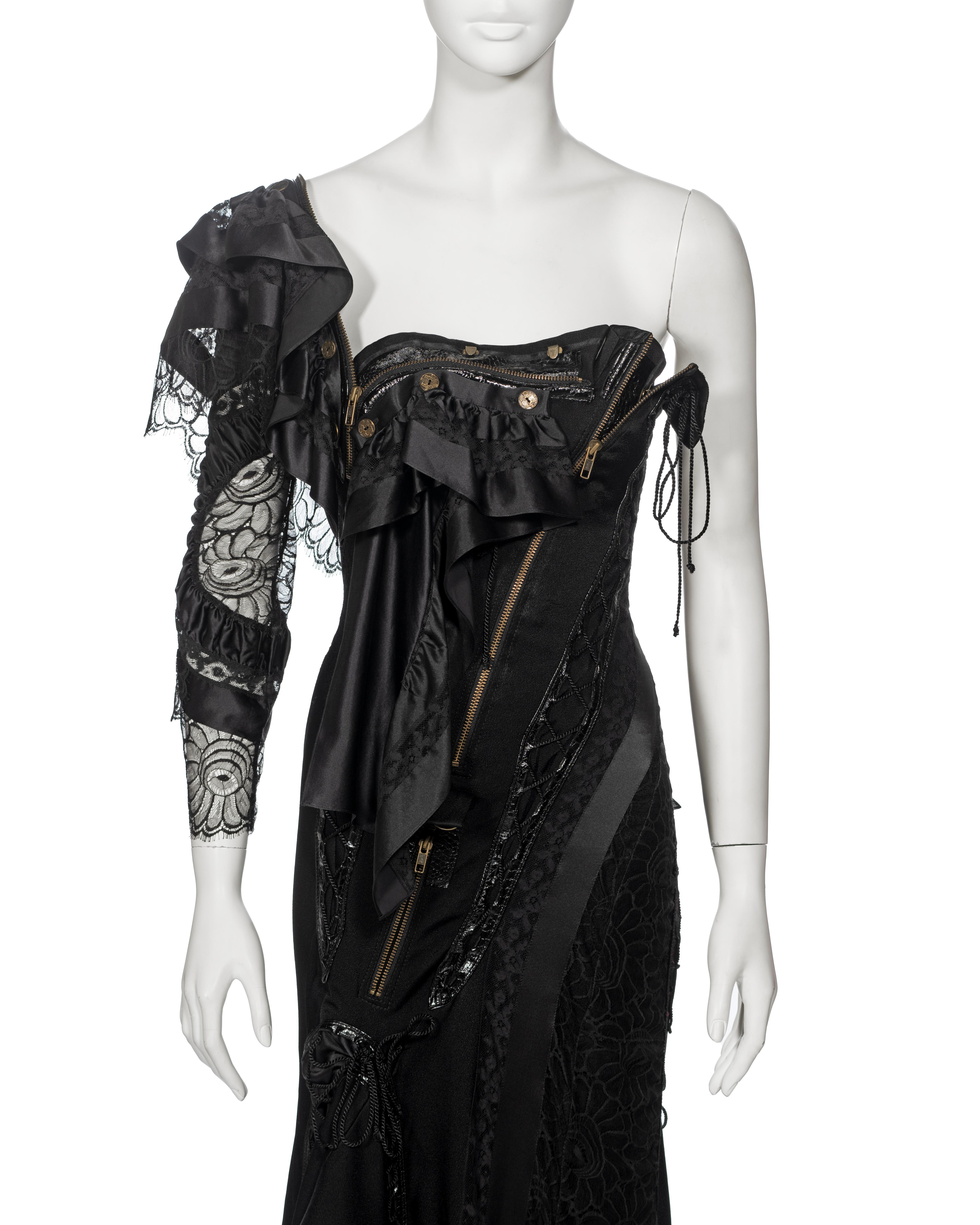 Women's John Galliano Black Deconstructed Silk and Lace Evening Dress, ss 2002 For Sale