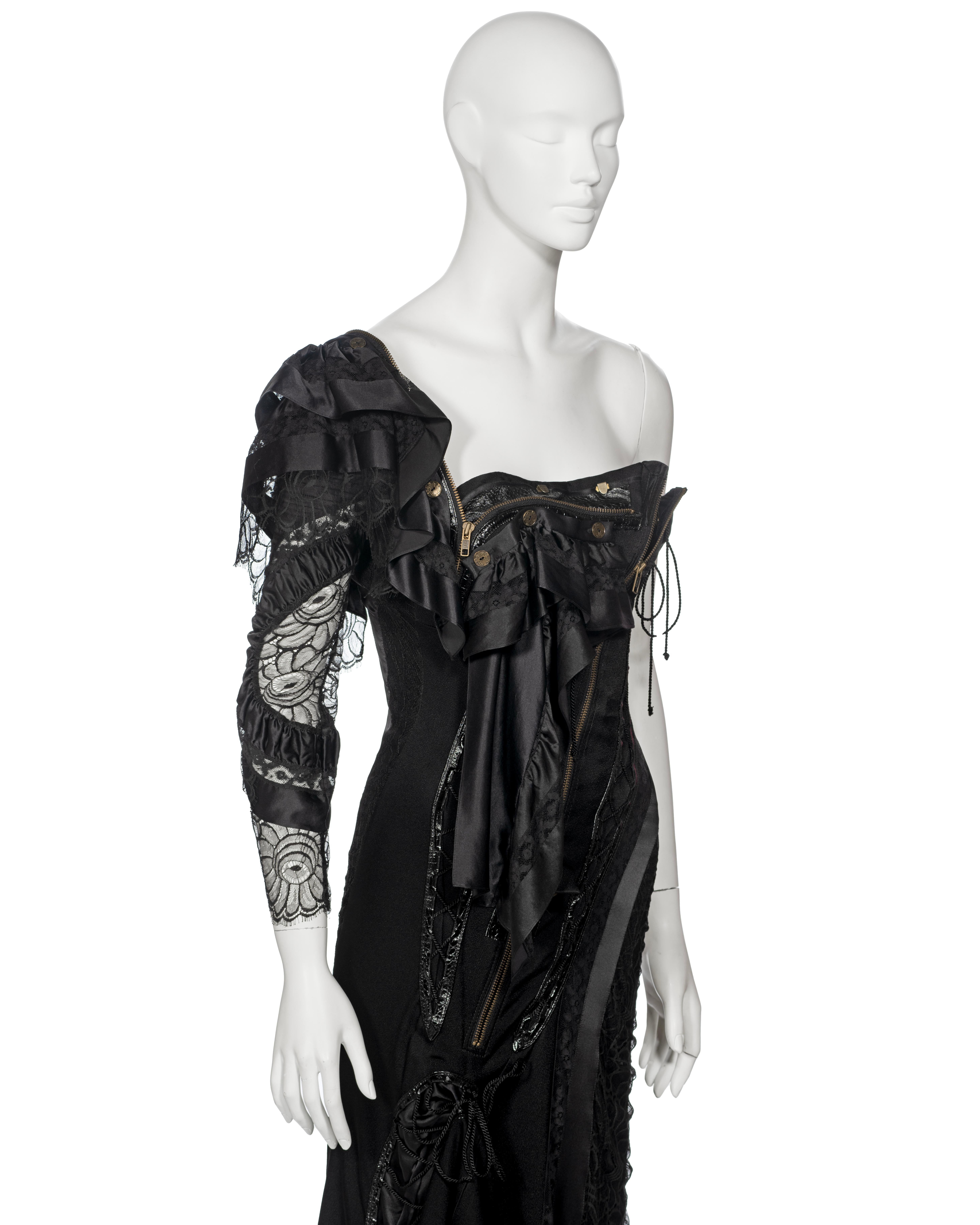 John Galliano Black Deconstructed Silk and Lace Evening Dress, ss 2002 For Sale 3