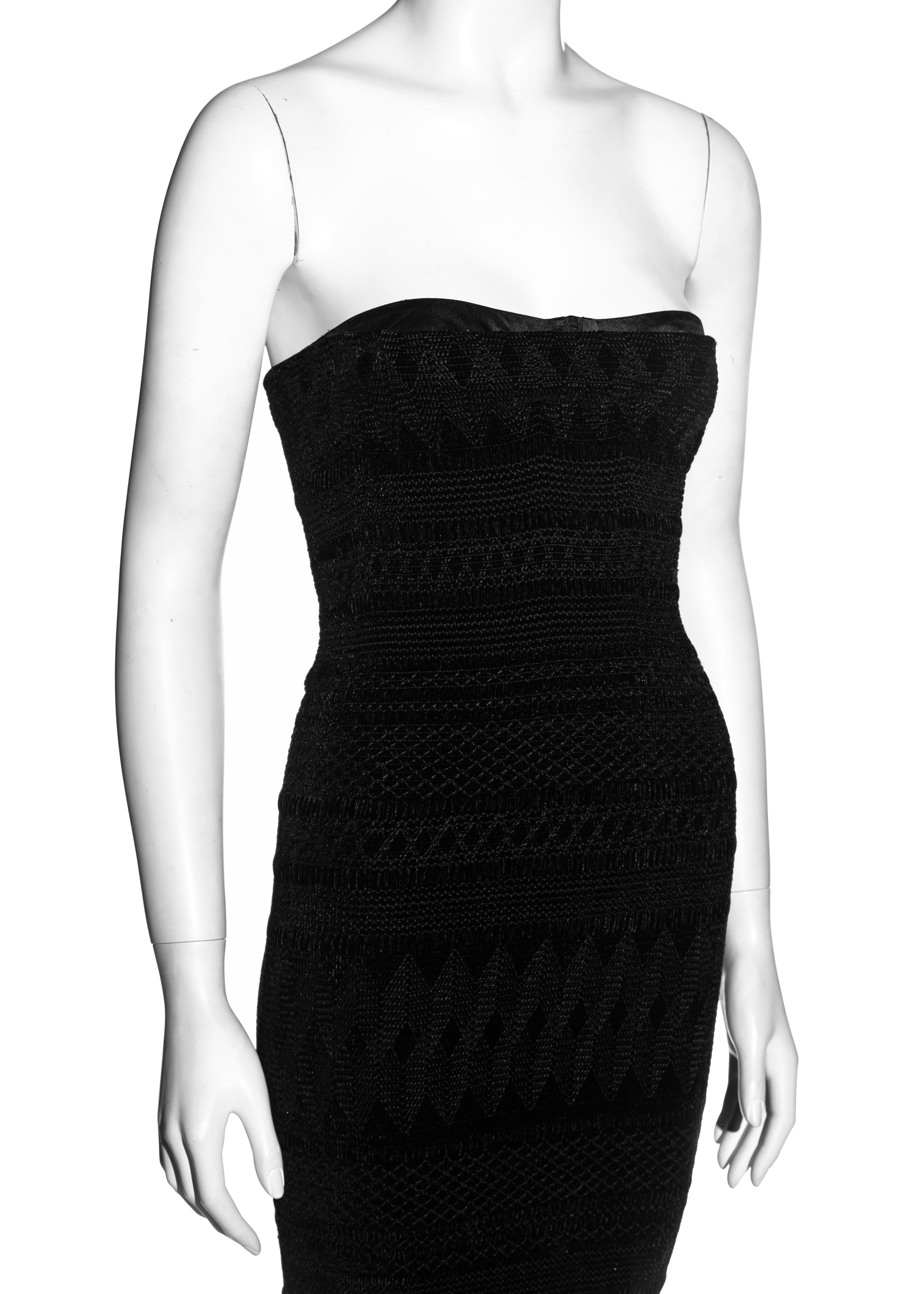 John Galliano black embroidered chenille strapless sheath dress, fw 1995 In Excellent Condition In London, GB