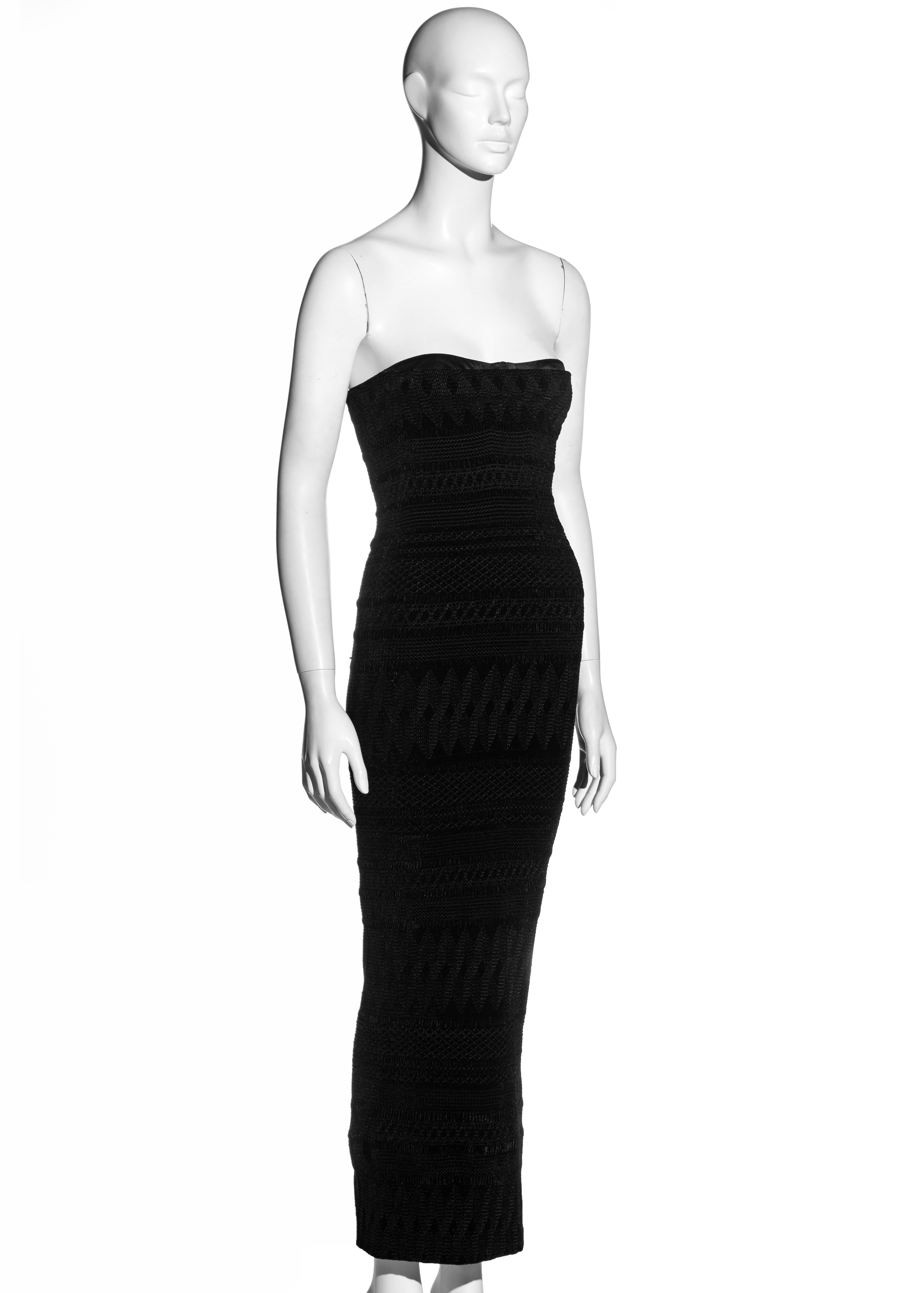 Women's John Galliano black embroidered chenille strapless sheath dress, fw 1995